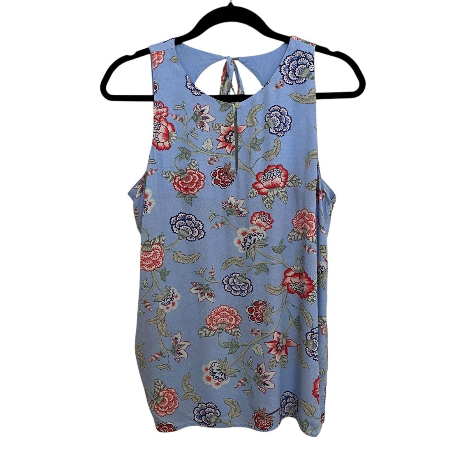 Loft LOFT Floral Print Blue Keyhole Open Back Tie Sleeveless Top Size M / US 6-8 / IT 42-44 - 1 Thumbnail