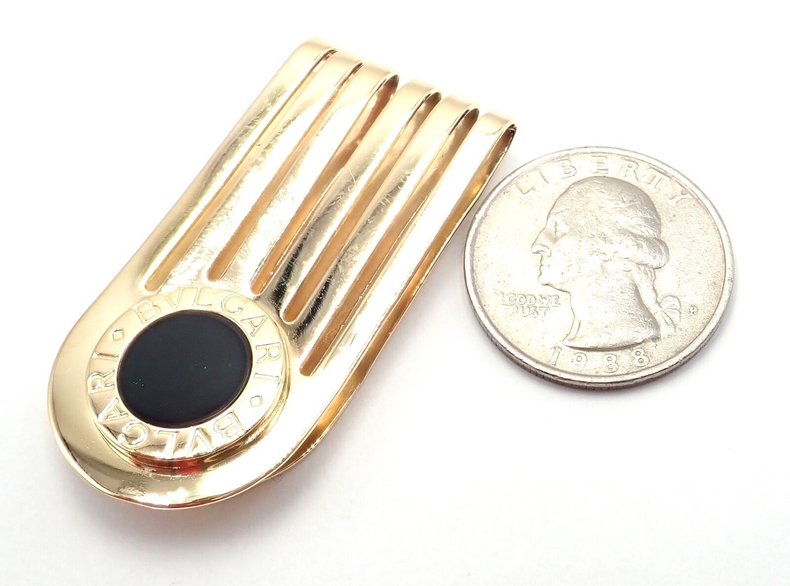 Authentic Bulgari Bulgari 18k Yellow Gold Onyx Money Clip