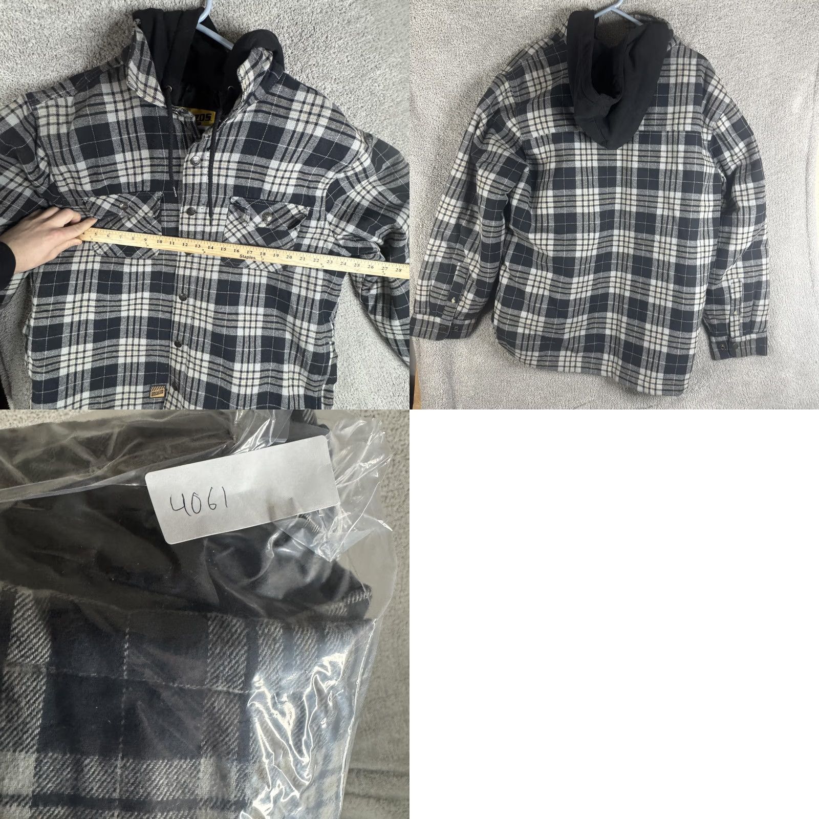 Vintage Brazos Jacket Mens XL Gray Plaid Flannel Hooded Quilted Snap Front Workwear Size US XL / EU 56 / 4 - 9 Thumbnail