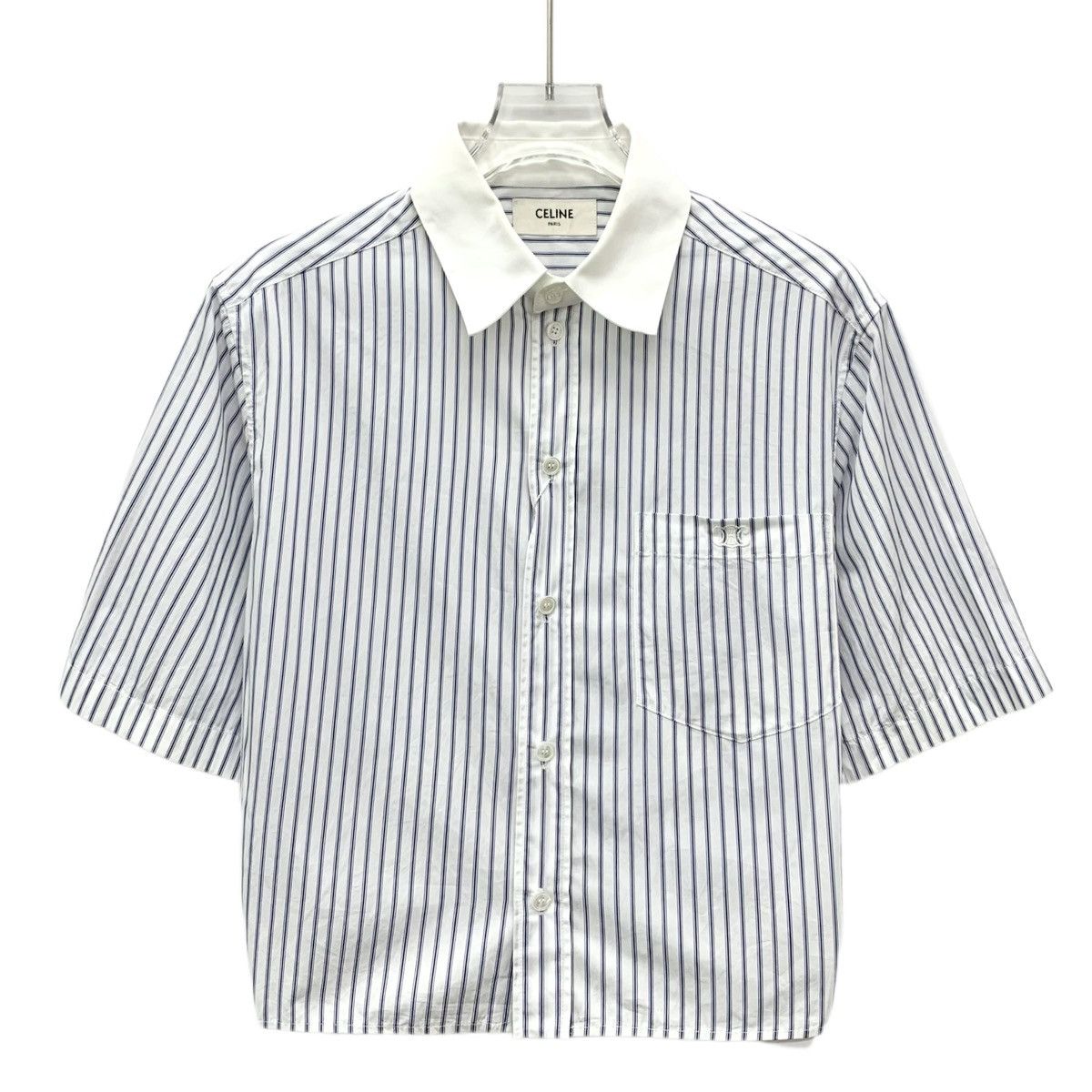 Celine Celine Light Blue Vertical Striped Short Sleeve Shirt K26WX Size XS / US 0-2 / IT 36-38 - 1 Thumbnail