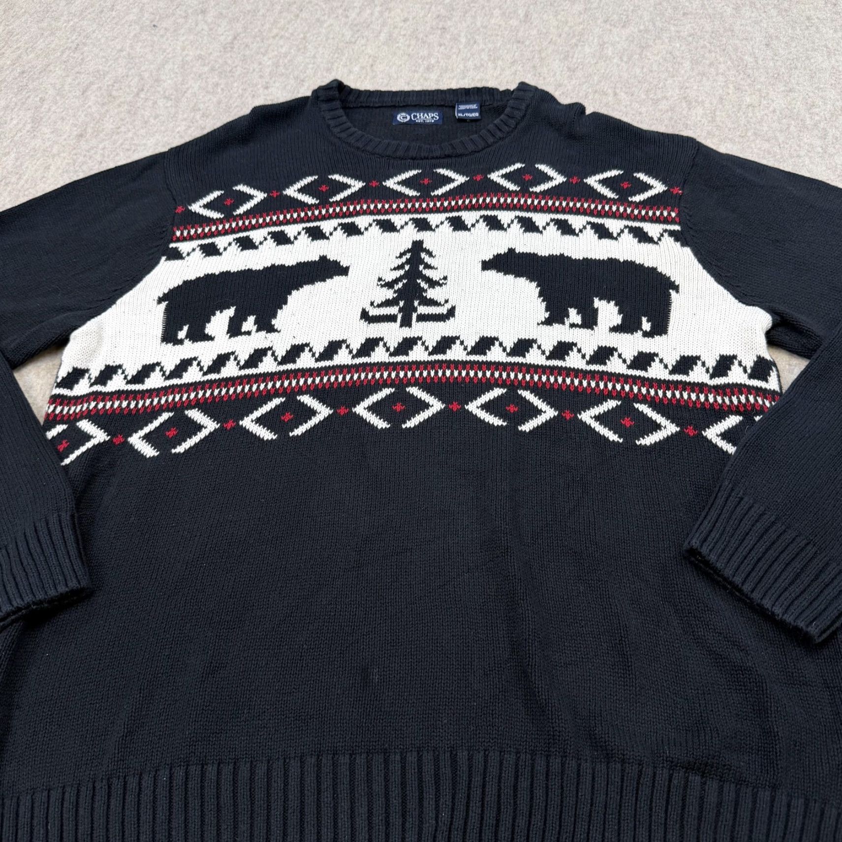 Chaps Chaps Sweater Mens XL Navy Bear Tree Fair Isle Cotton Crewneck Pullover Size US XL / EU 56 / 4 - 3 Thumbnail