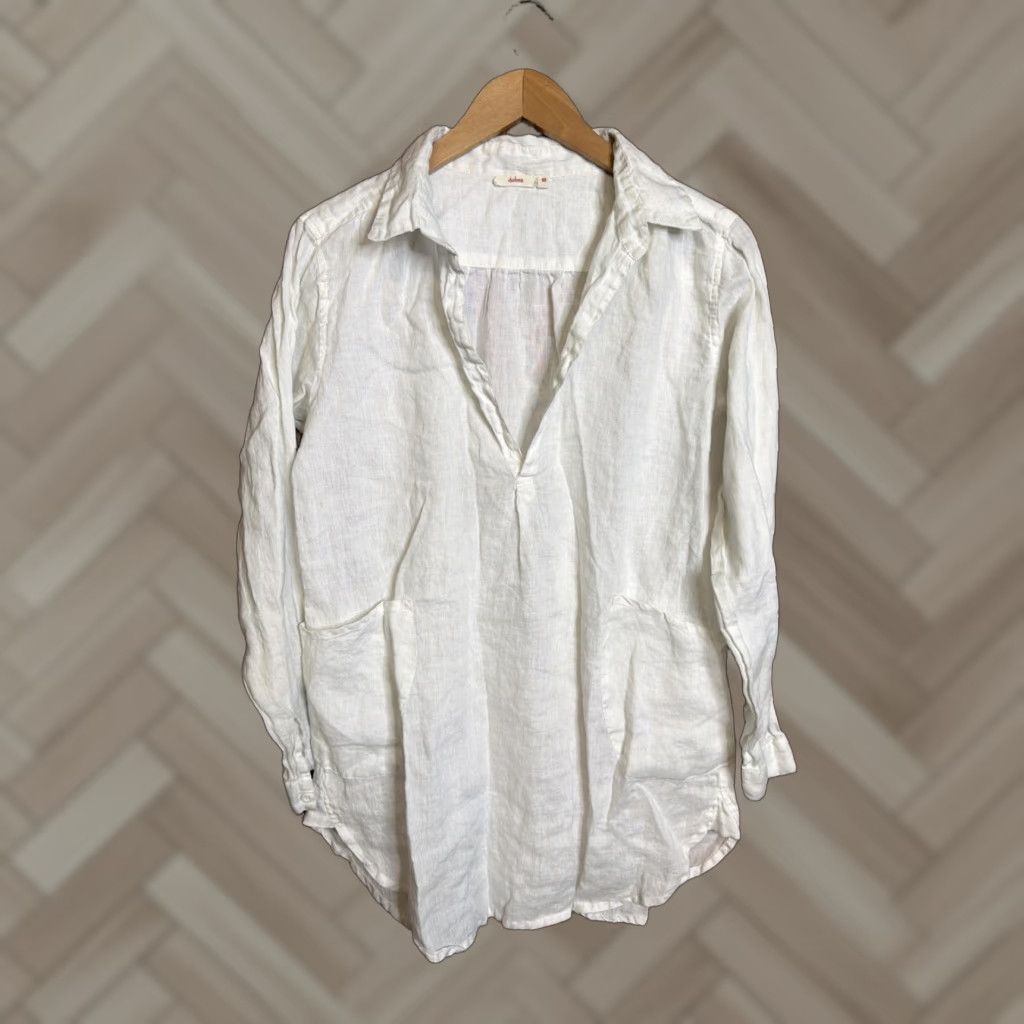 Vintage Rosemarine Blouse Womens Medium White Linen 100% Linen Made in Italy Tunic V-Neck Button Long Sleeve Bohemian Minimalist Beach Boho Italian. Size M / US 6-8 / IT 42-44 - 1 Thumbnail