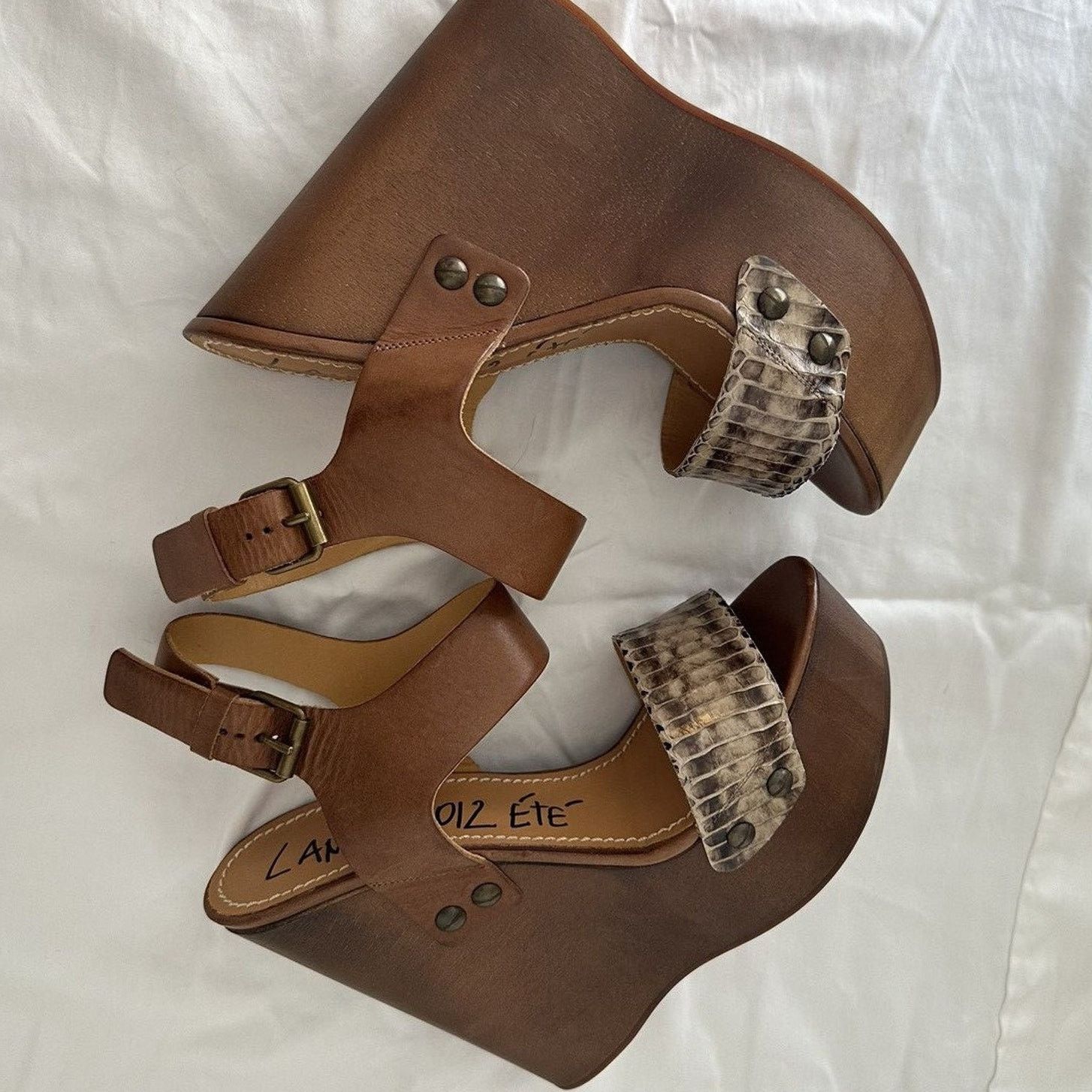 Lanvin seen on Jessica Simpson Watersnake Wooden Wedge Sandal EU 39 Size US 8 / IT 38 - 5 Thumbnail