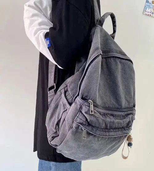 Japanese Brand Fashion patchwork denim backpack aesthetic Size ONE SIZE - 4 Thumbnail