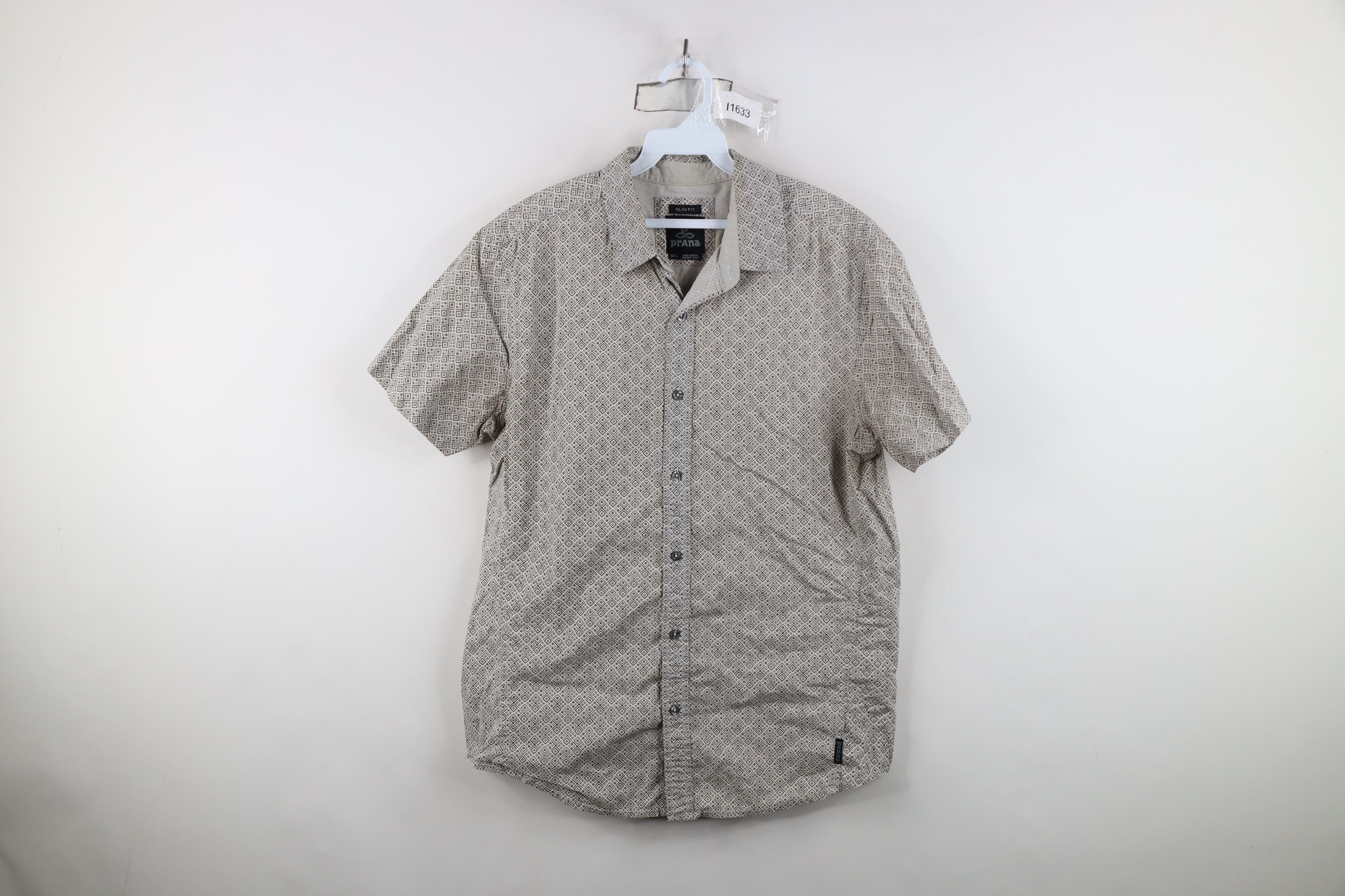 Prana prAna Geometric Diamond Short Sleeve Collared Button Shirt Size US M / EU 48-50 / 2 - 1 Thumbnail