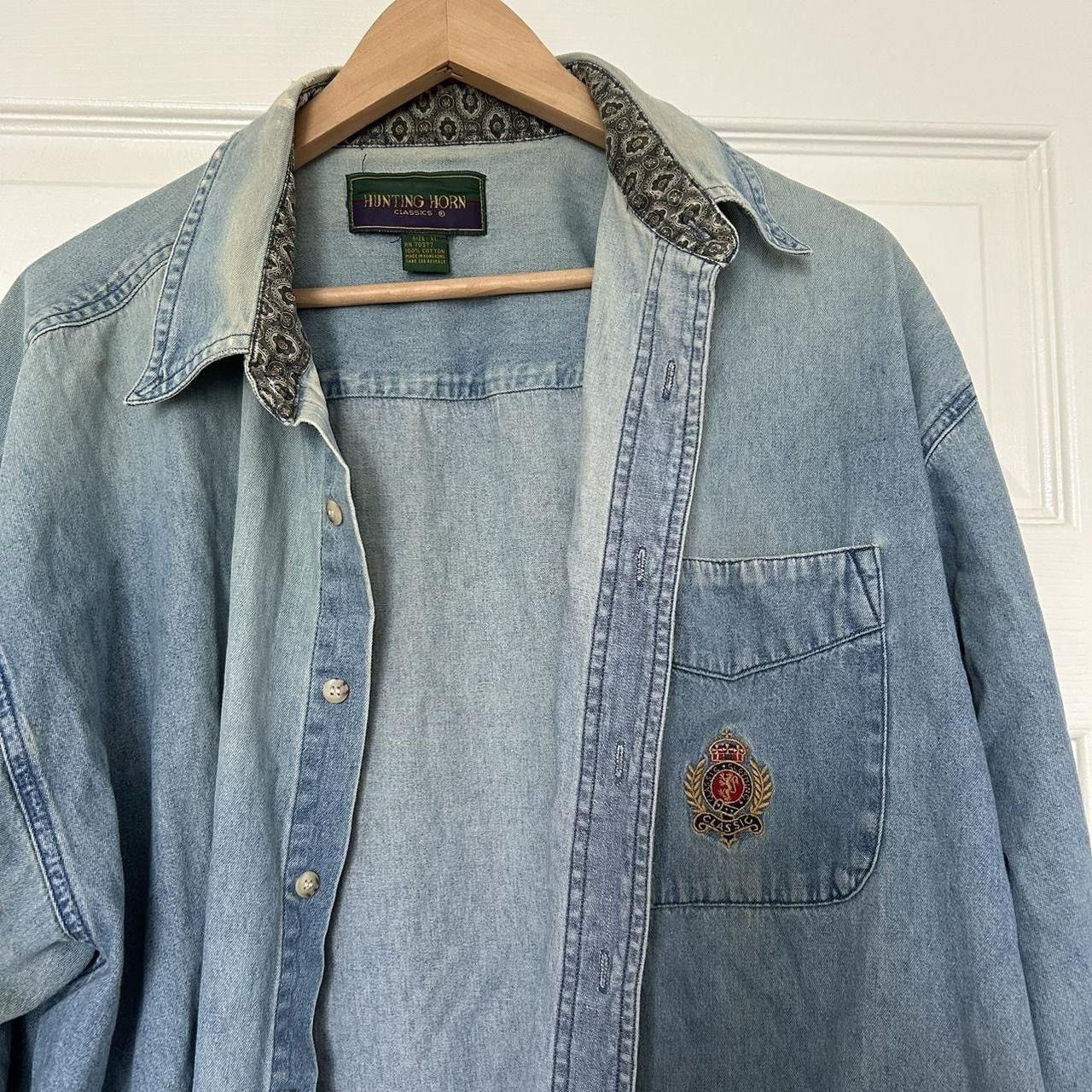 Vintage Vintage Hunting Horn Faded Oversized Denim Shirt Size US XL / EU 56 / 4 - 2 Thumbnail