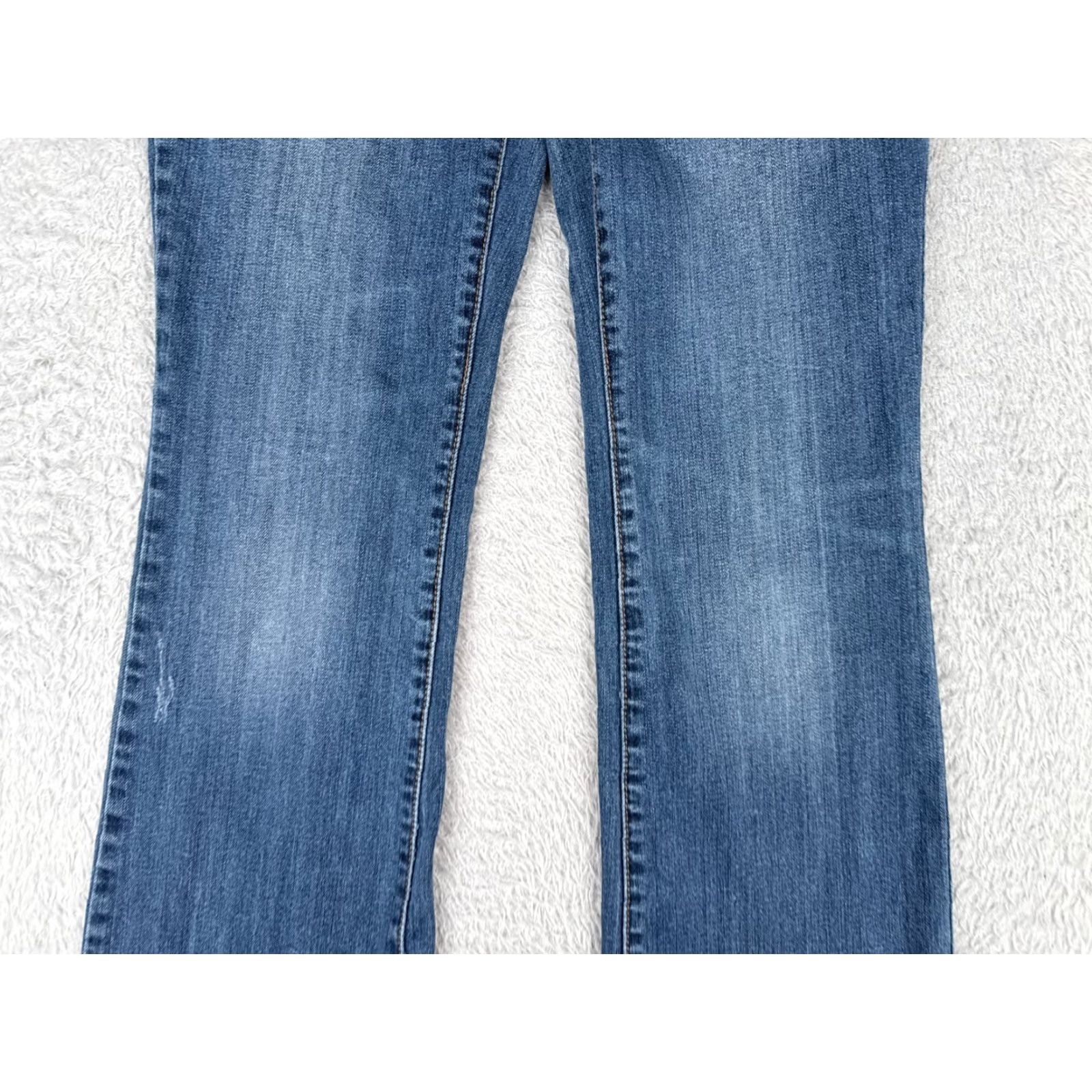 Mossimo Mossimo Jeans Juniors 5 Blue Denim Flared Distressed Cotton Blend 27x31 Size 27" / US 4 / IT 40 - 3 Thumbnail