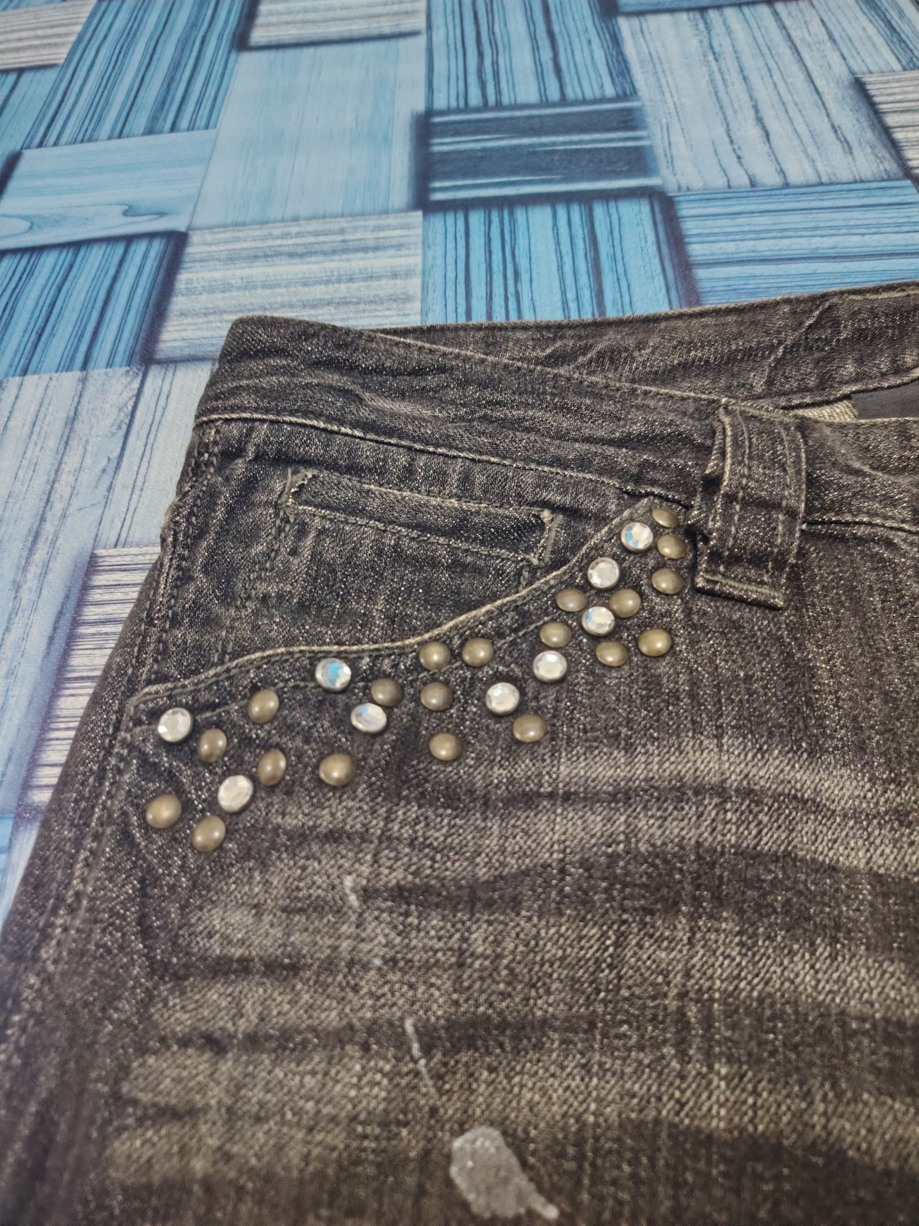 If Six Was Nine Rare!!! Japanese Semantic design Jeans Rhinenstone Pocket Size US 31 - 5 Thumbnail