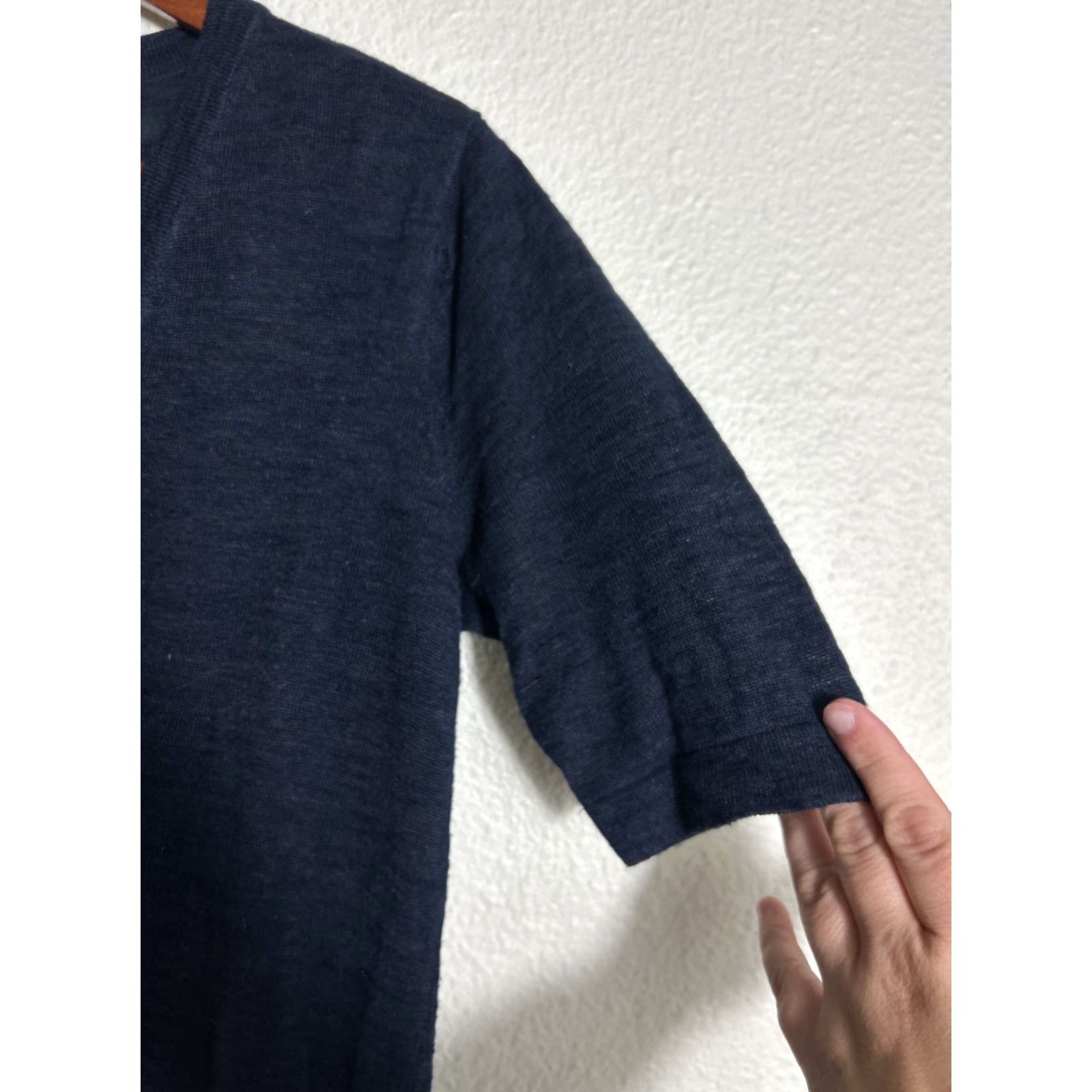 J. Jill VINTAGE J Jill Cardigan Knit Linen Blend Navy XS Women Short Sleeve Button Up Sweater blue Size XS / US 0-2 / IT 36-38 - 4 Thumbnail