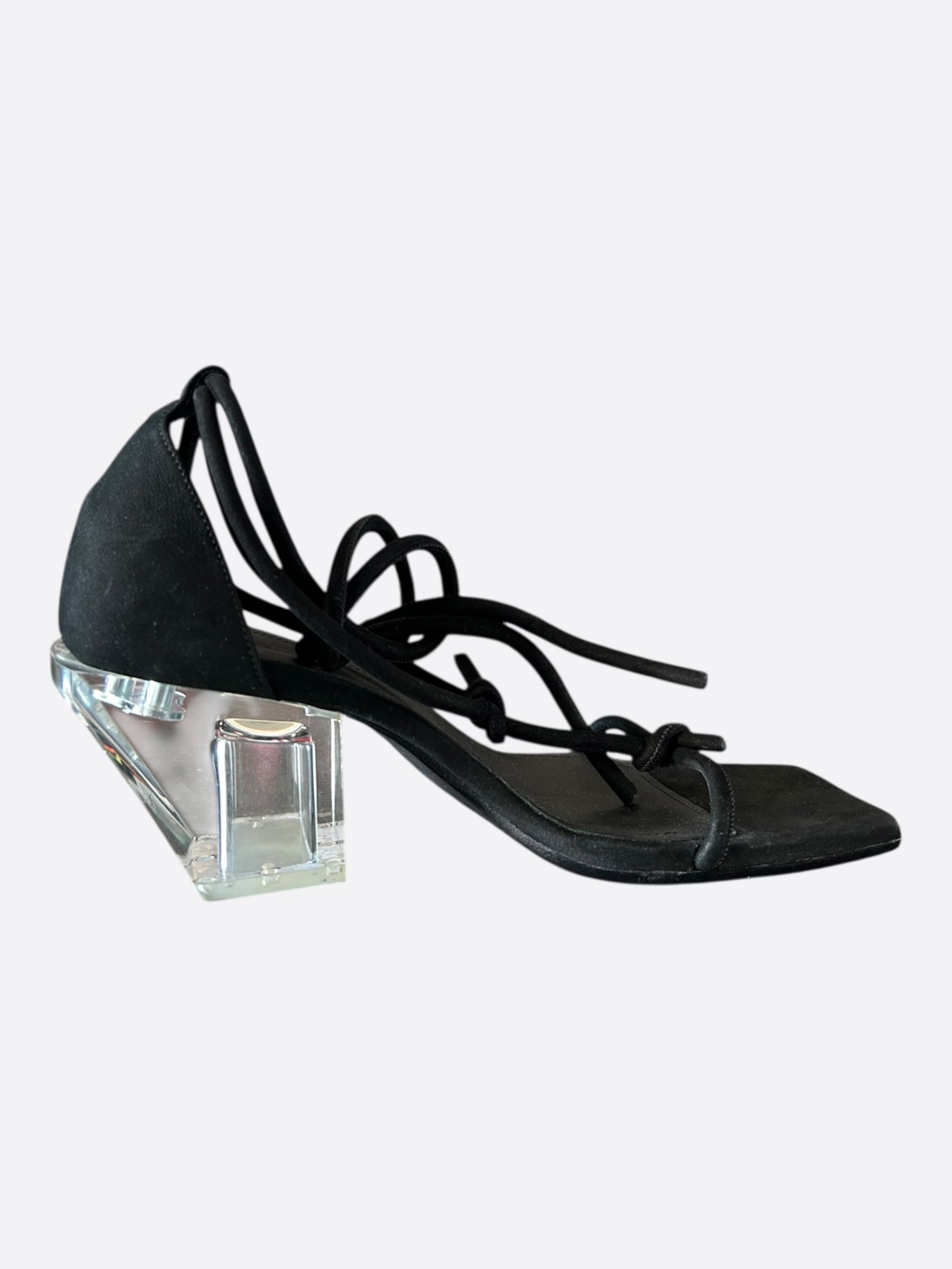 Rick Owens Rick Owens Black & Clear Leather Ankle-Wrap Sandals Size US 10 / IT 40 - 1 Thumbnail