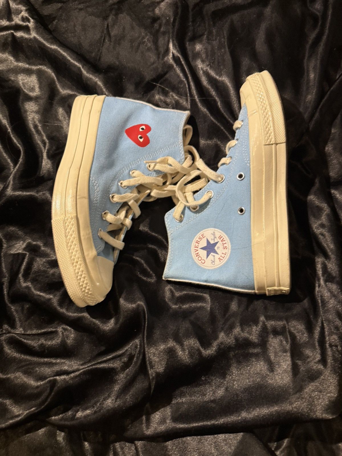 Comme des Garcons PLAY Blue Comme des Garçons Play Converse Hightop Sneakers Size US 5 / EU 37 - 4 Thumbnail