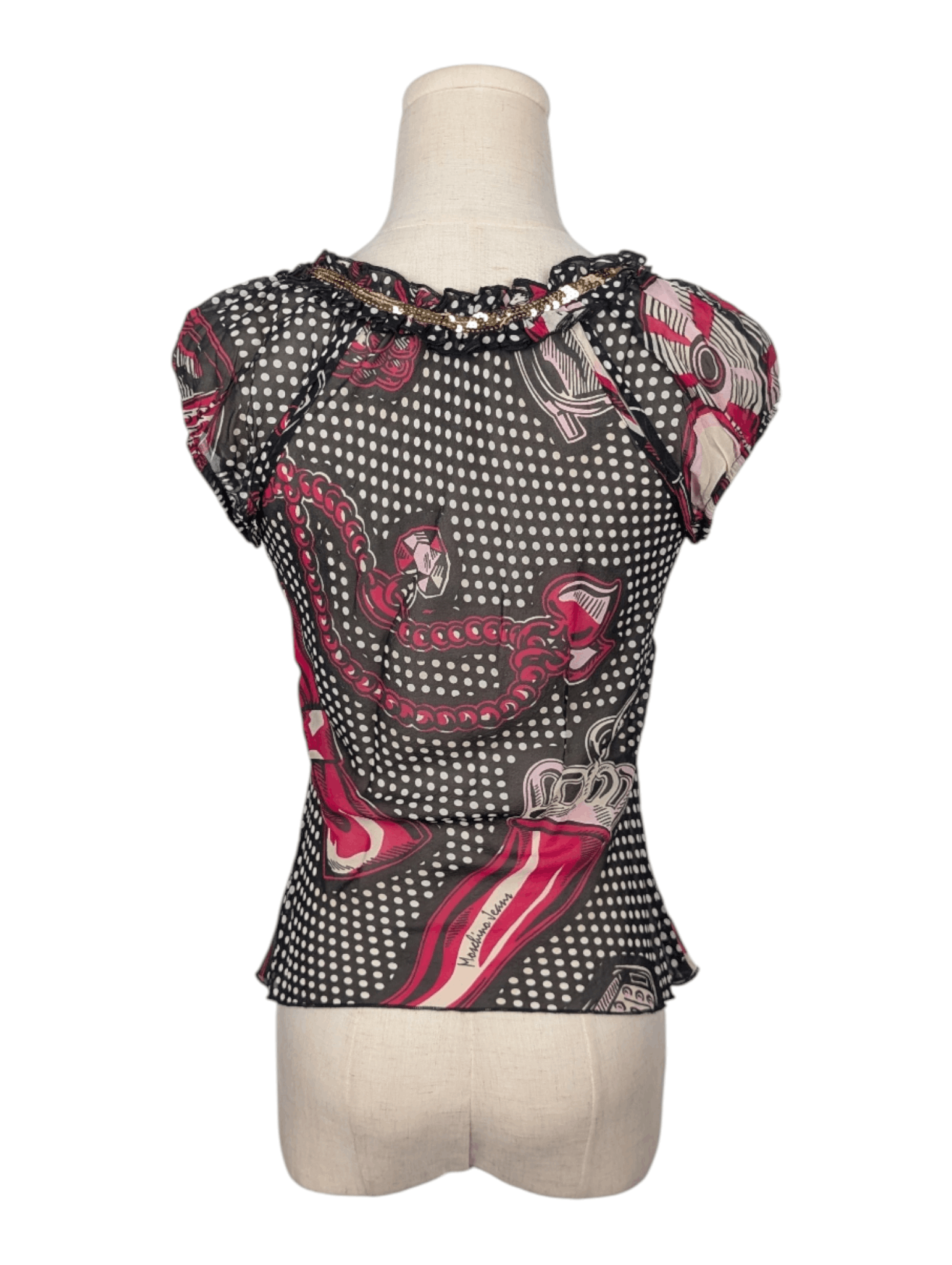 Moschino Pokka Dots Printed Silk Sheer Top Size S / US 4 / IT 40 - 2 Thumbnail