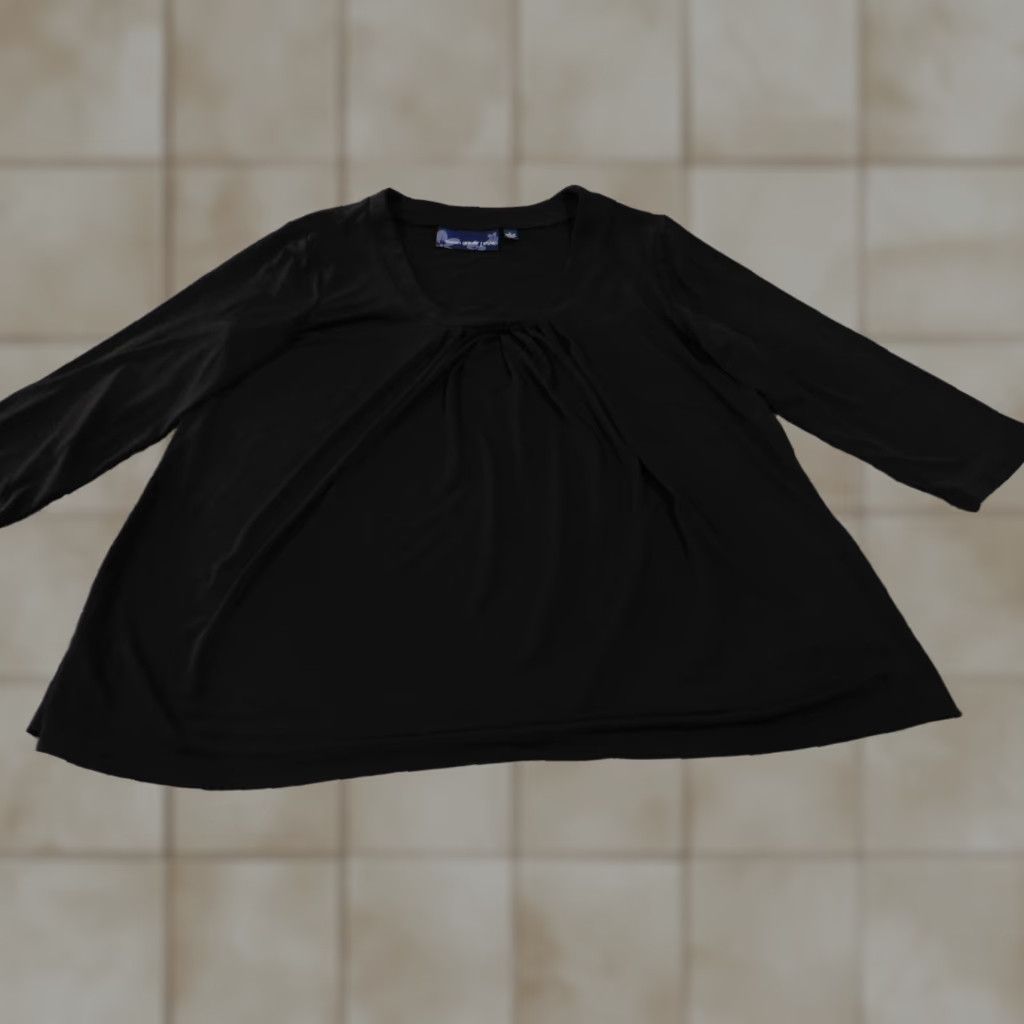Vintage Susan Graver Blouse Shirt Womens L Black V-Neck Knit Polyester Spandex Casual Stretch Pullover Regular Basic Size L / US 10 / IT 46 - 1 Thumbnail
