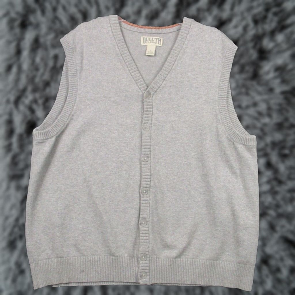 Vintage Duluth Trading Vest XL Gray Heavyweight Button Down Sweater Vest Men's Big & Tall Regular Knit Open Zipper Logo Casual Workwear Outdoor 90s? Size US XL / EU 56 / 4 - 1 Thumbnail