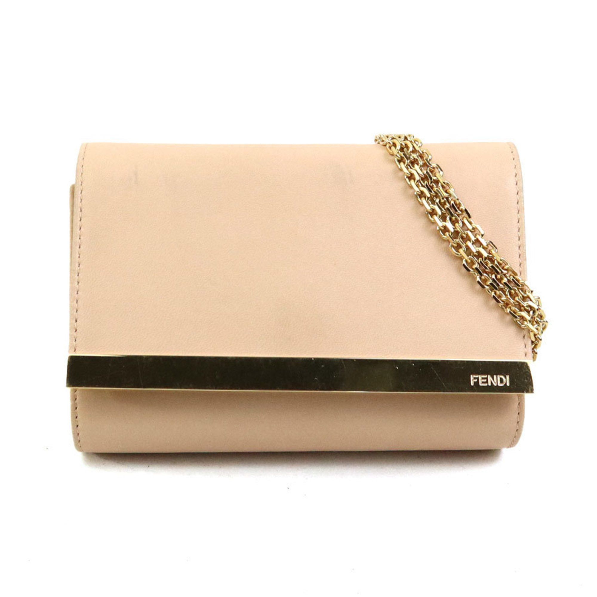 Fendi Shoulder Bag Leather Metal Pink Beige Gold Women's 8M0322-K47 W1044A