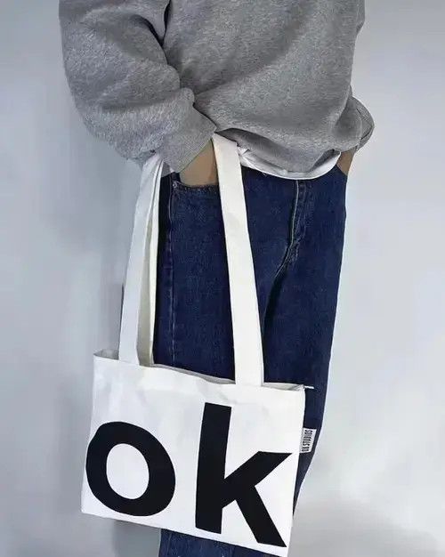 Japanese Brand Fashion y2k ok canvas shoulder bag tote bag aesthetic Size ONE SIZE - 2 Thumbnail