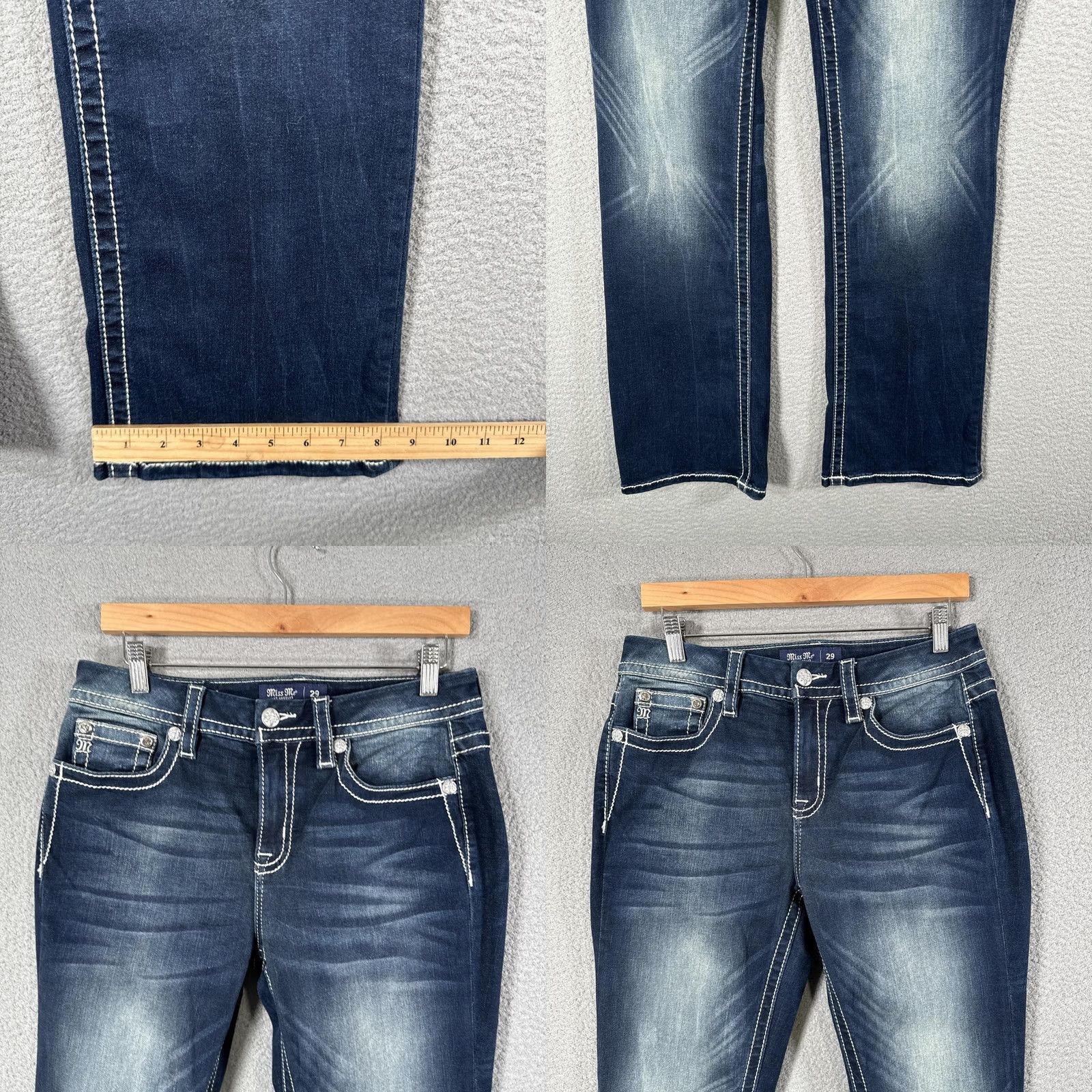 Miss Me Miss Me Jeans Womens Bootcut 5-Pocket Rhinestone Embroidered Studded Blue Curvy W29 L32 Denim Size 29" - 9 Thumbnail