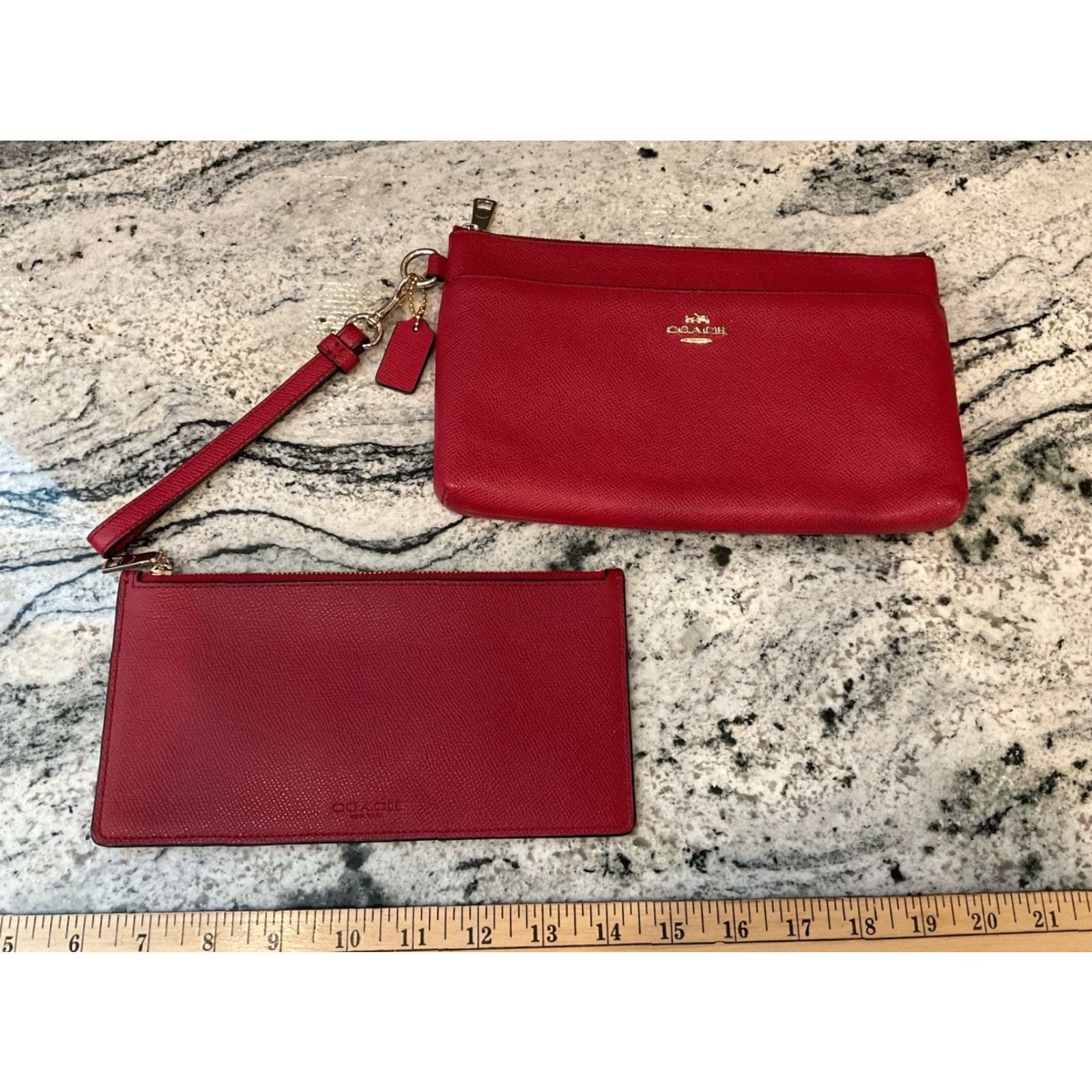VINTAGE LN Coach Cherry Red Wristlet Pouch Bag Set Of 2 Wallet Clutch