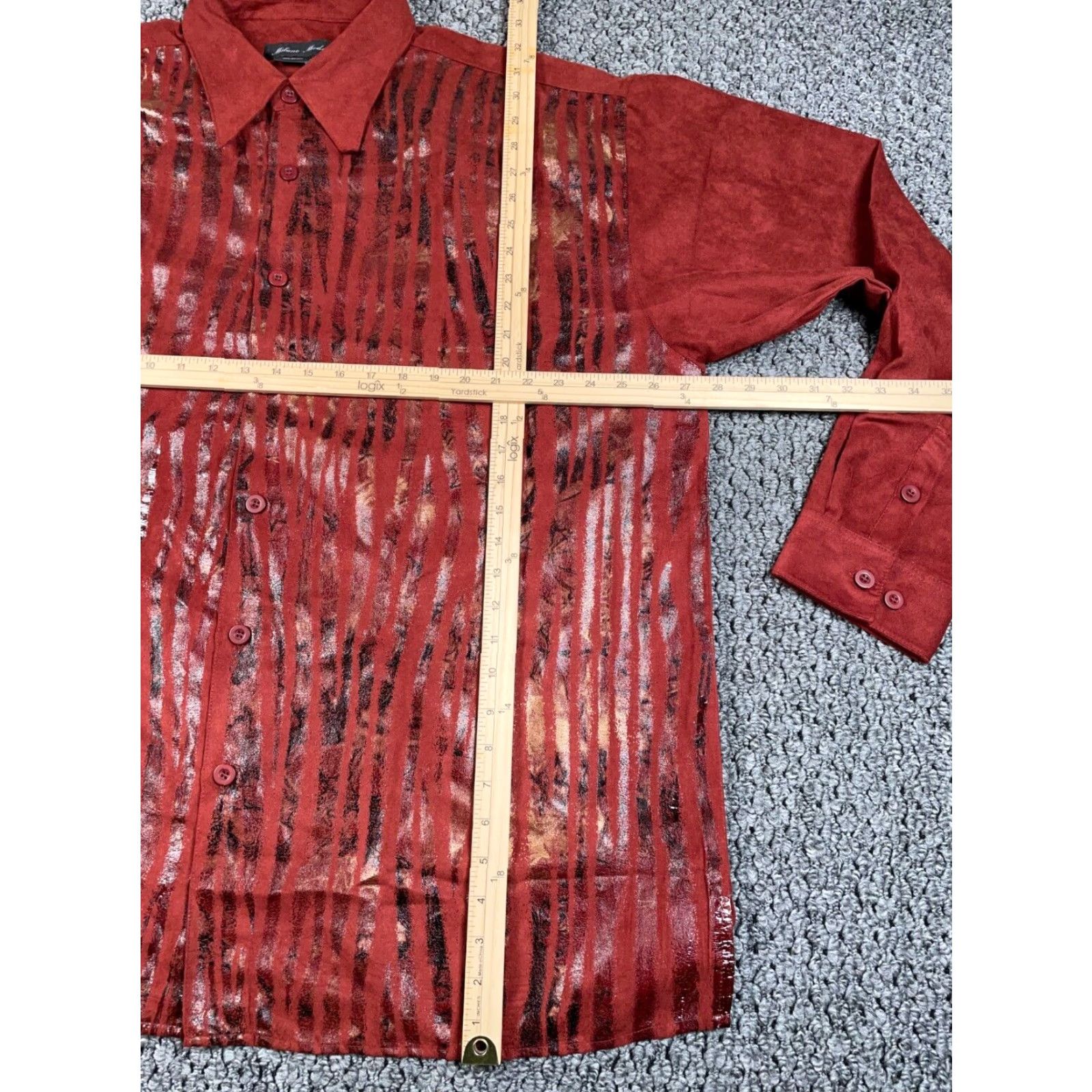 Vintage VTG Milano Moda Shirt Adult 3XL Dark Red Striped Pattern Long Sleeve Button-Up Collared Size US XXL / EU 58 / 5 - 7 Thumbnail