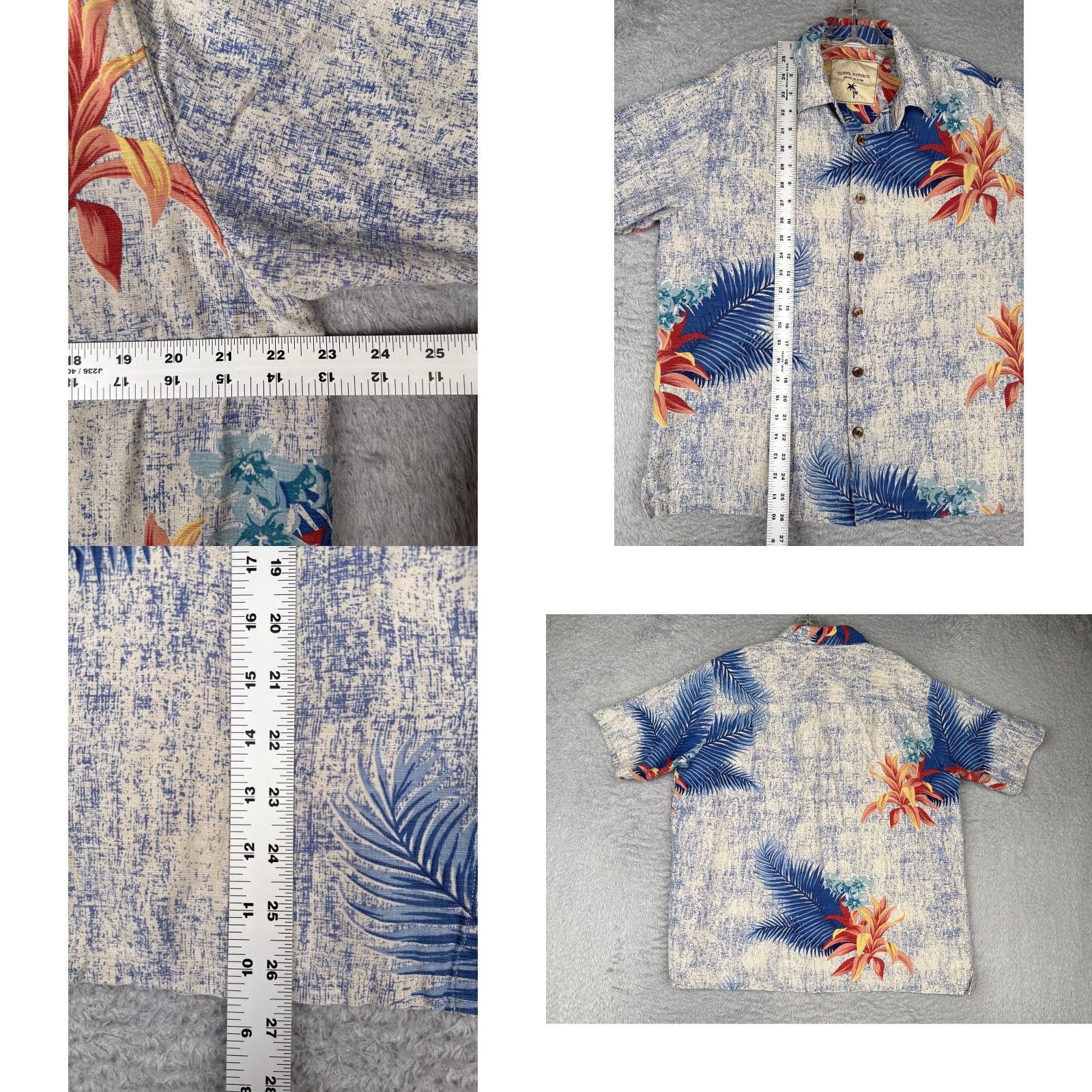 Vintage Island Republic Shirt Men Large Blue Ivory Floral 100% Silk Button Up Hawaiian Size US L / EU 52-54 / 3 - 8 Thumbnail