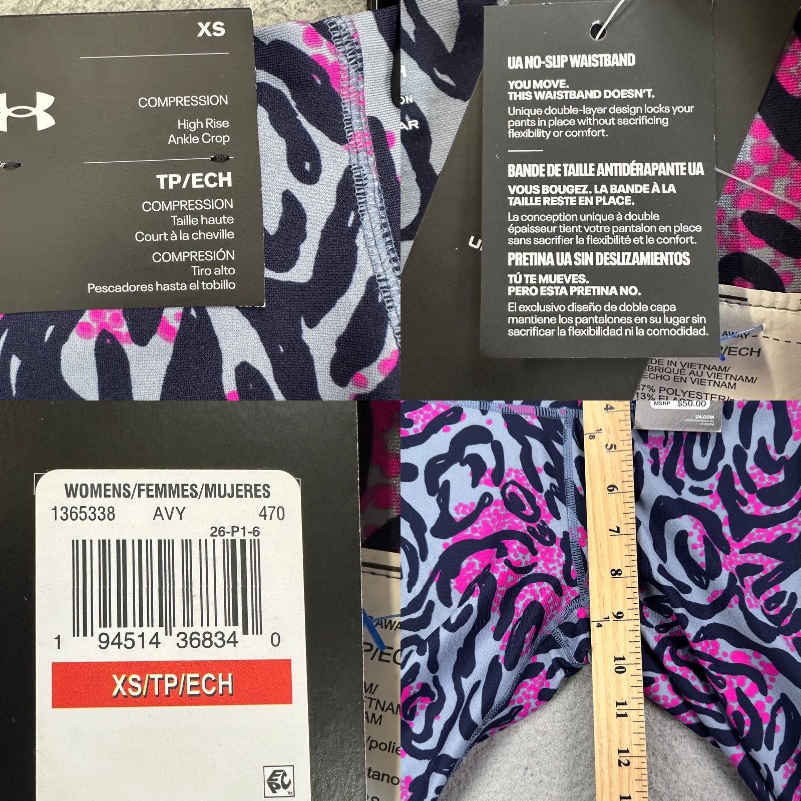 Under Armour Under Armour Womens Compression Leggings XS Pink Gray Leopard Ankle Crop NEW Size 26" / US 2 / IT 38 - 8 Thumbnail