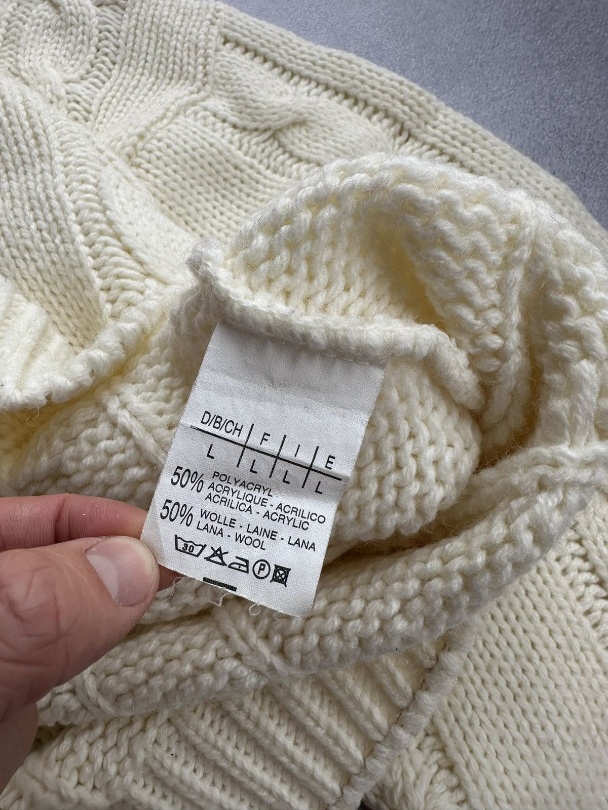 Japanese Brand × Vintage Squash Cable Knit Wool Beige Turtleneck Sweater Size US L / EU 52-54 / 3 - 9 Thumbnail