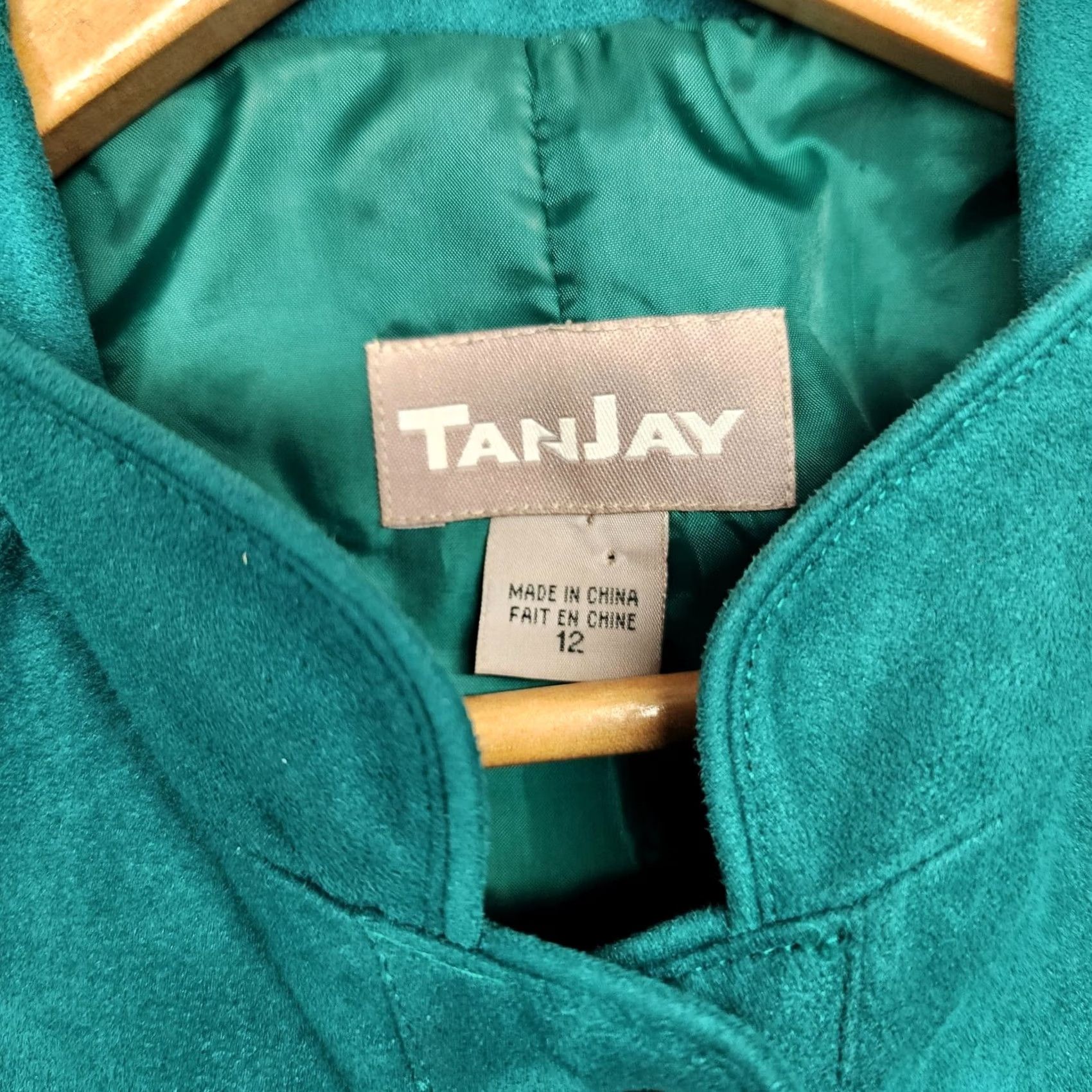 Altea VINTAGE TanJay Jacket Womens 12 Teal Green Faux Suede Button Front Zip Pockets Lined Size XL / US 12-14 / IT 48-50 - 3 Thumbnail