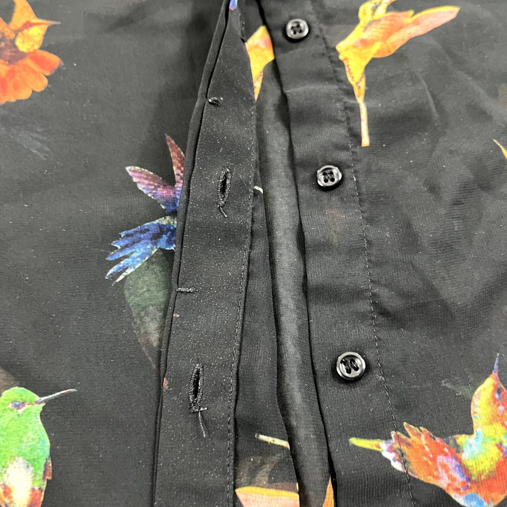 Vintage NAF NAF Shirt Womens 40 Black Sheer Hummingbird Button Up Vintage Paris 80s Womens Shirt Black Silk Blend Vintage Paris 80s Size S / US 4 / IT 40 - 6 Thumbnail