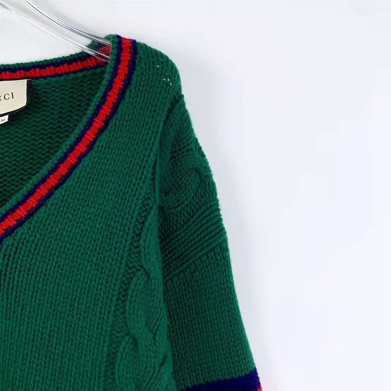 Gucci Green Cable Knit VNeck Sweater-2505 Size M / US 6-8 / IT 42-44 - 3 Thumbnail