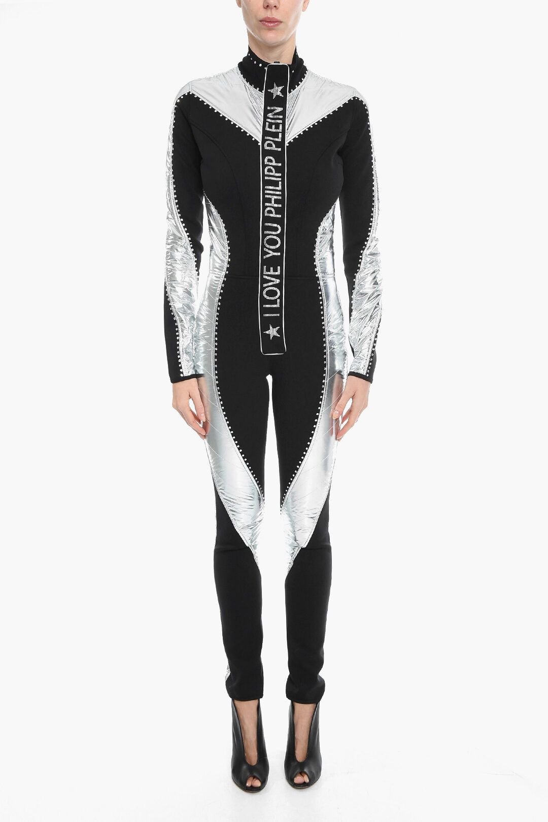 Philipp Plein og1mm0824 Skii Jumpsuit With Crystals in Black & Silver Size 30" / US 8 / IT 44 - 1 Thumbnail