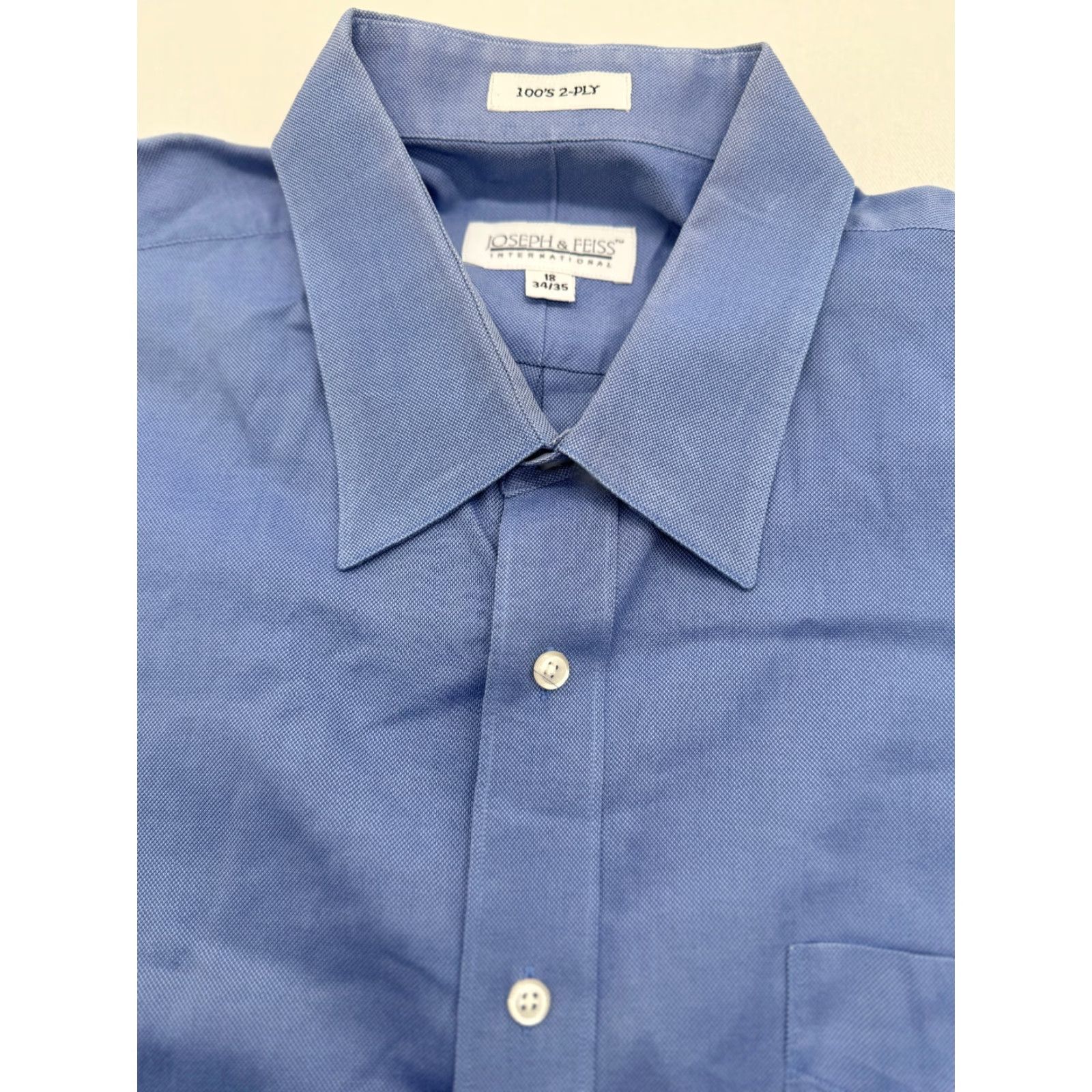 Joseph Joseph & Feiss Dress Shirt Mens 18 34/35 Blue 100's 2-Ply Perfect Twill 2472 Size 48R - 2 Thumbnail