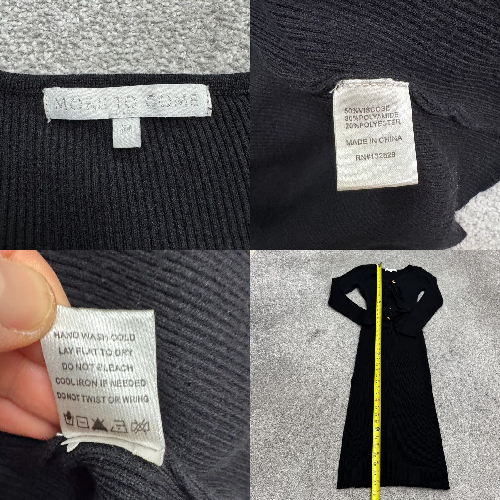 Vintage More To Come Ribbed Knit Cut-Out Midi Bodycon Dress Womens Medium Black Stretch Size M / US 6-8 / IT 42-44 - 8 Thumbnail