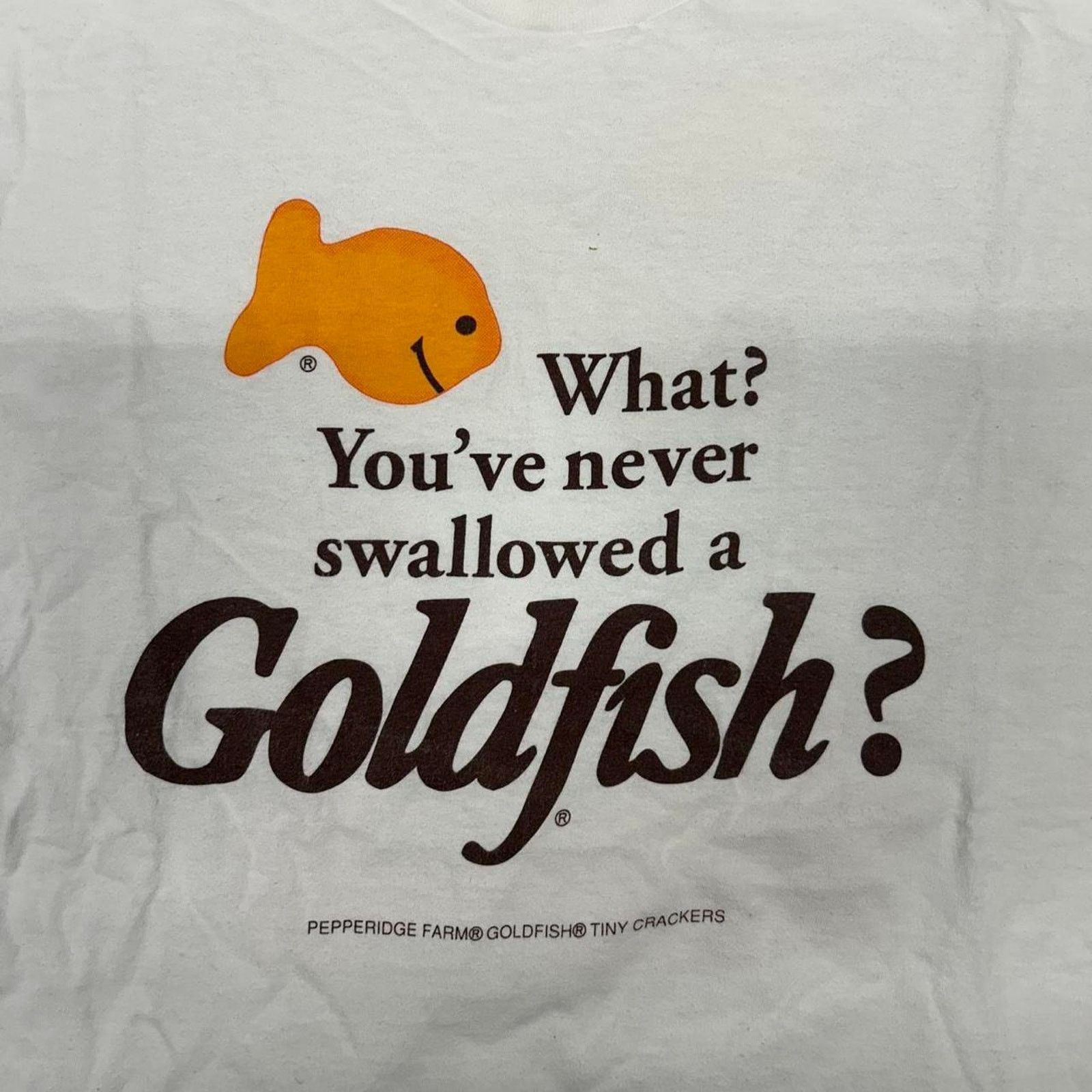 Hanes VTG RARE Goldfish "What? You've Never Swallowed a Goldfish?" Size US L / EU 52-54 / 3 - 2 Thumbnail
