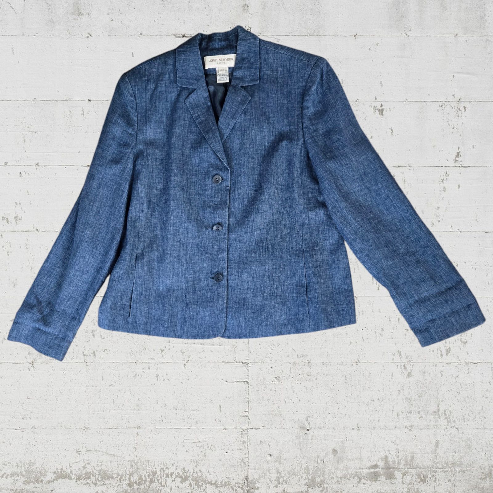 Jones New York Vintage Dark Chambray Linen Blazer Size 14P Size XL / US 12-14 / IT 48-50 - 2 Thumbnail