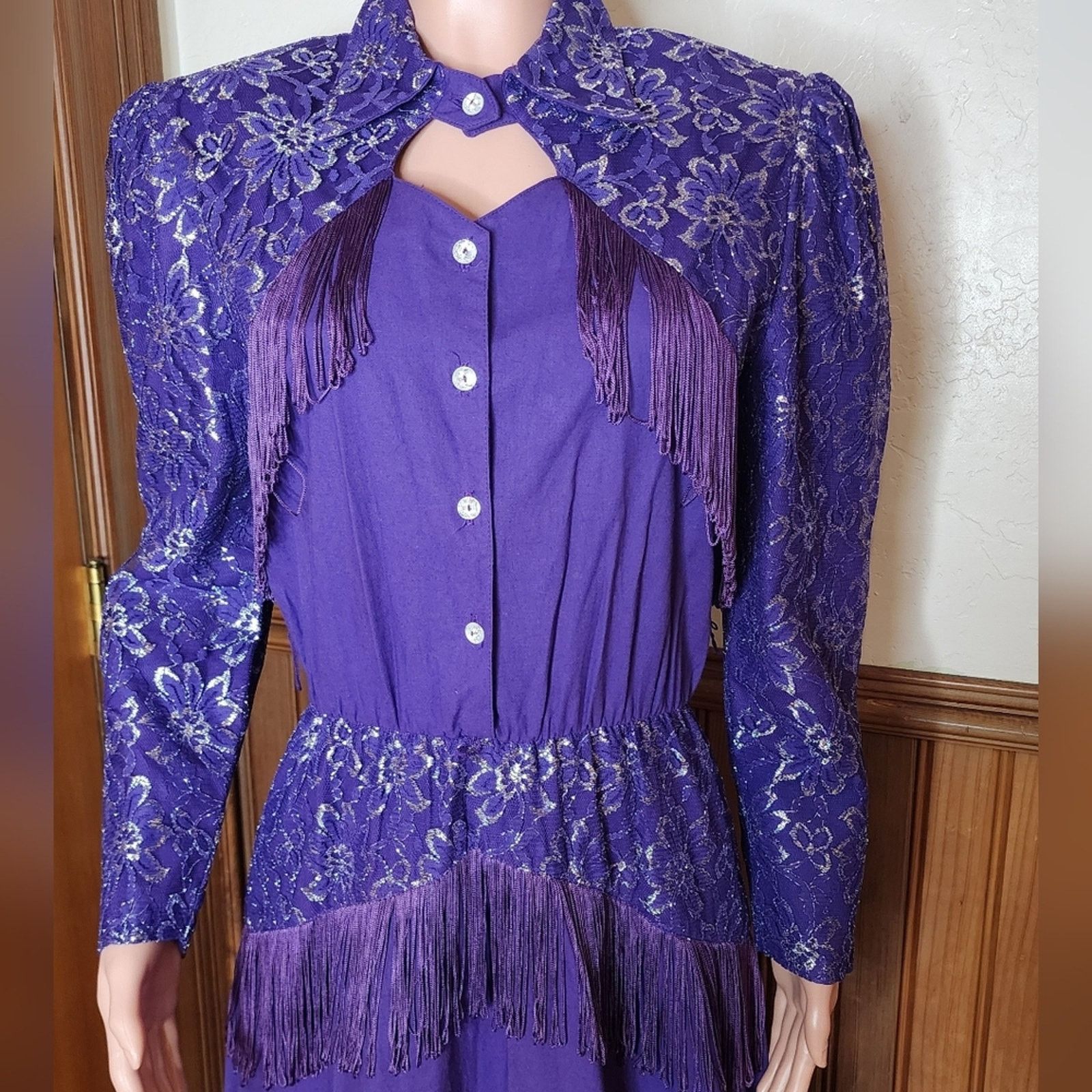 Other Lilia Smith Purple Lace Fringe Western Vintage Dress 13/14 Size M / US 6-8 / IT 42-44 - 1 Thumbnail