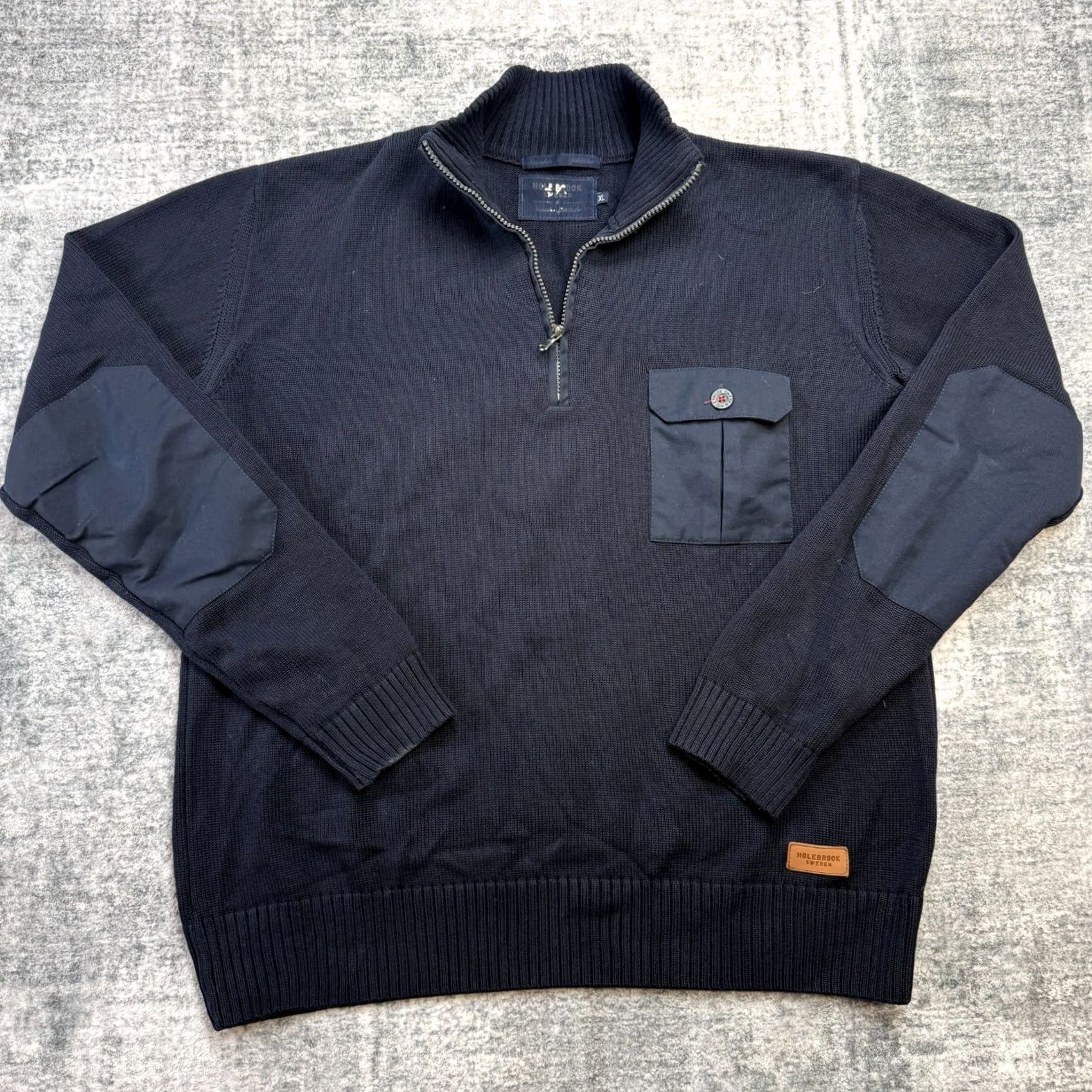 Vintage Holebrook Sweden Sweater Mens XL Navy Blue 1/4 Zip Mock Neck Pullover Knit Cotton Casual Size US XL / EU 56 / 4 - 2 Thumbnail