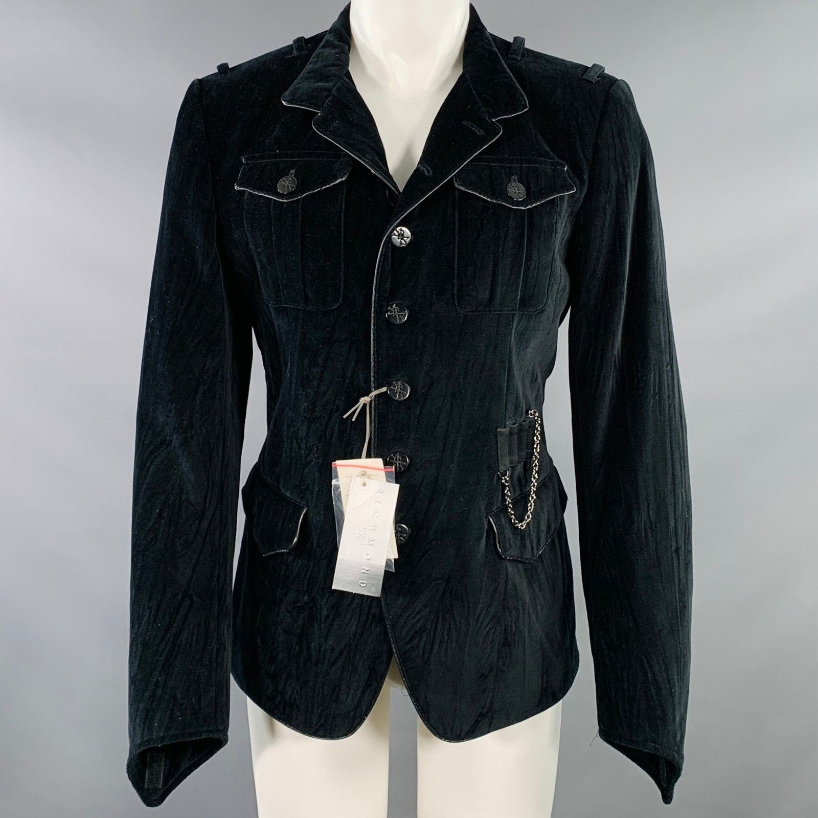 John Richmond JOHN RICHMOND Size 40 Black Cotton Velvet Snaps Jacket Size US L / EU 52-54 / 3 - 1 Thumbnail