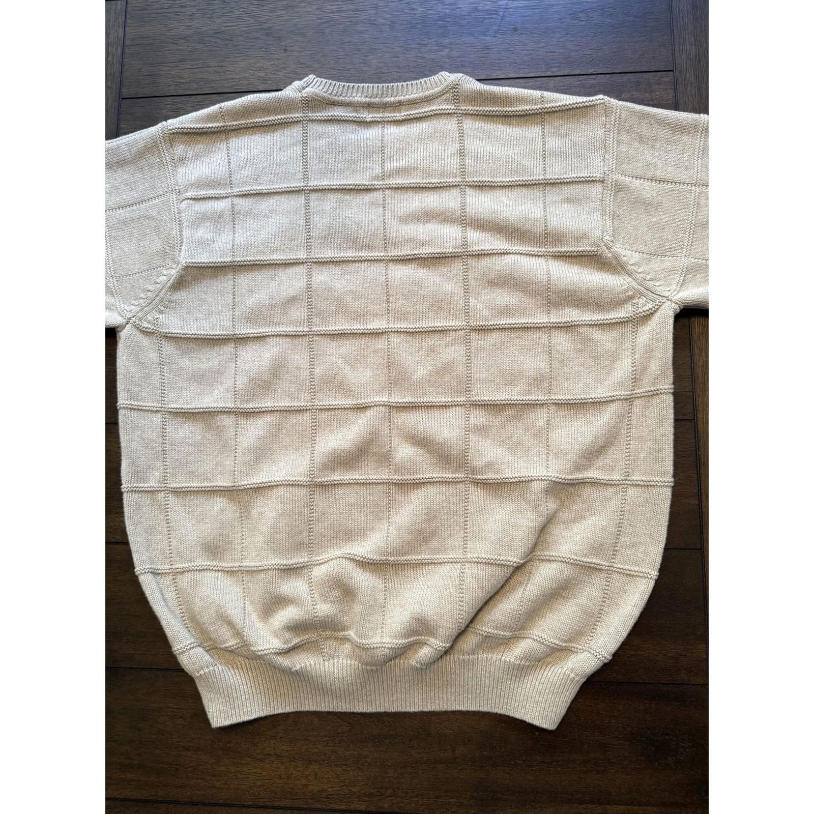 Izod IZOD Sweater Mens Large Beige Tan Windowpane Knit Crewneck Pullover Crest Logo Size US L / EU 52-54 / 3 - 6 Thumbnail
