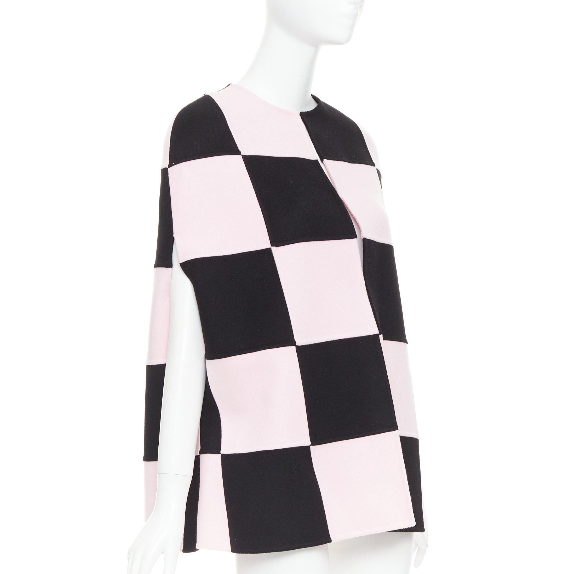 Valentino VALENTINO 2023 black pink checkered wool cashmere cape coat IT36 XXS Size XS / US 0-2 / IT 36-38 - 1 Thumbnail