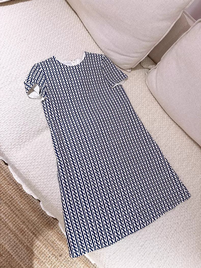 Valentino Valentino Blue and white full logo dress Size M / US 6-8 / IT 42-44 - 1 Thumbnail