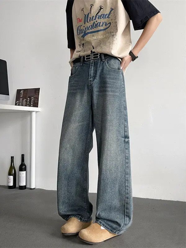 Japanese Brand Retro loose washed straight leg jeans Size US 32 / EU 48 - 2 Thumbnail