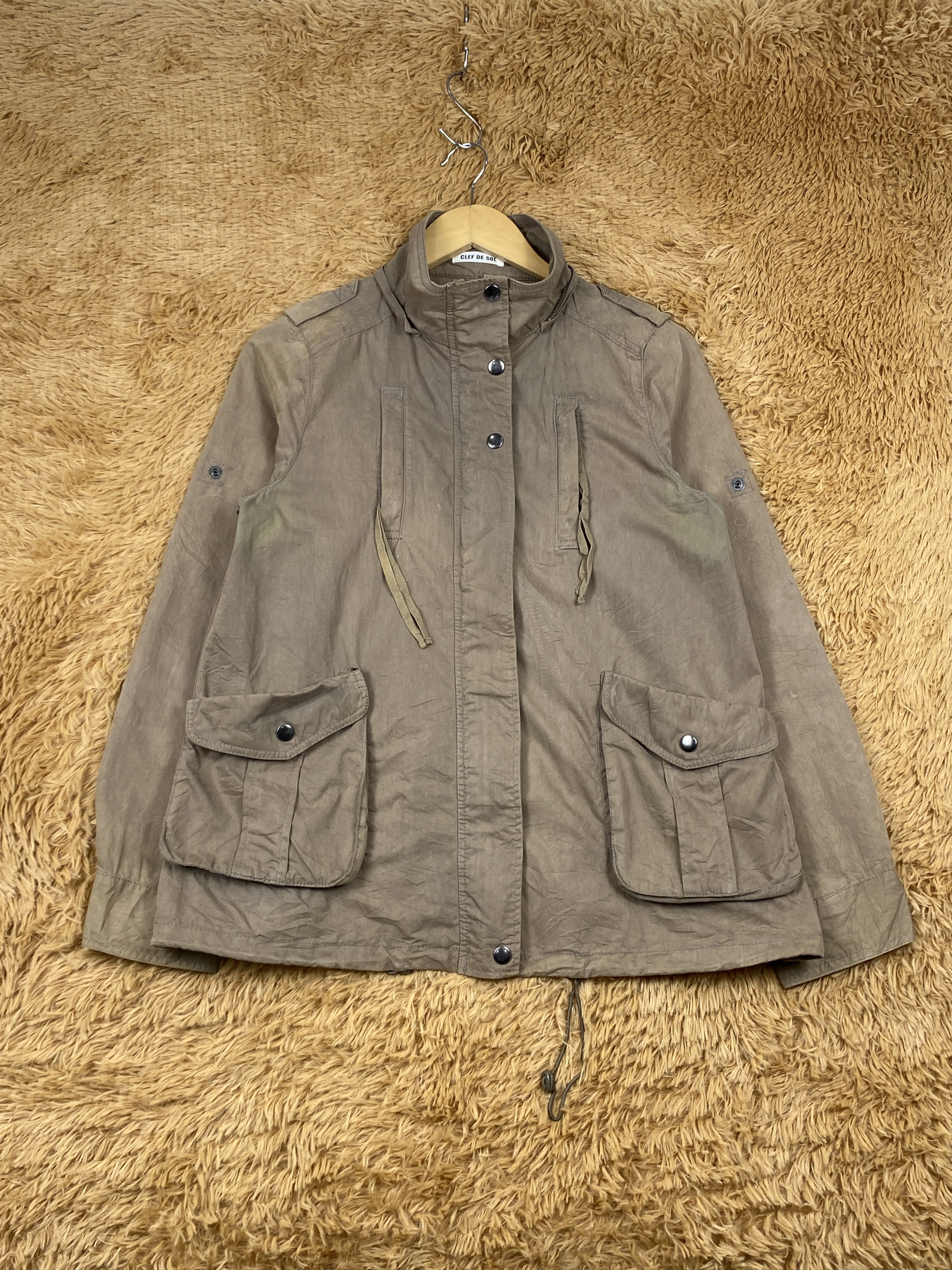 image of Vintage Clef De Sol Zip Up Utility Jacket in Faded Brown, Men's (Size Small)