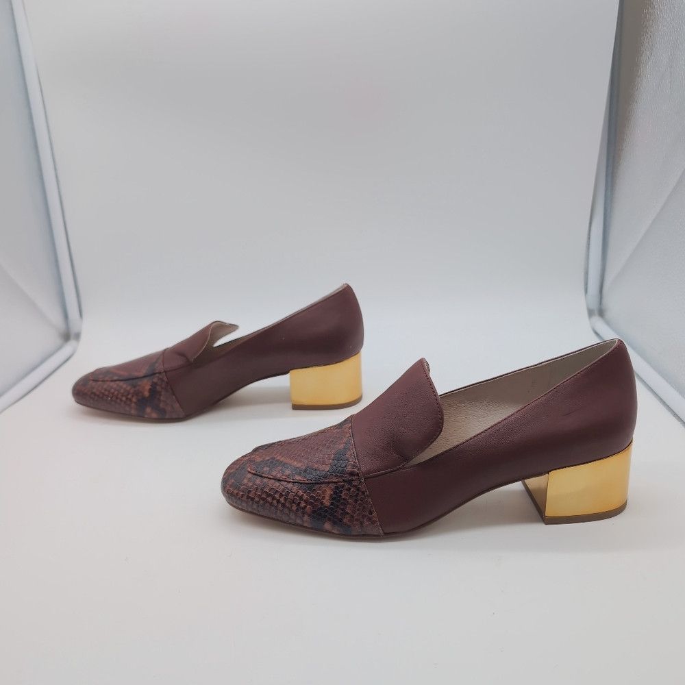 Designer Louise Et Cie Sz 10 Burgundy Snake Toe Loafers with Gold He Size US 10 / IT 40 - 5 Thumbnail
