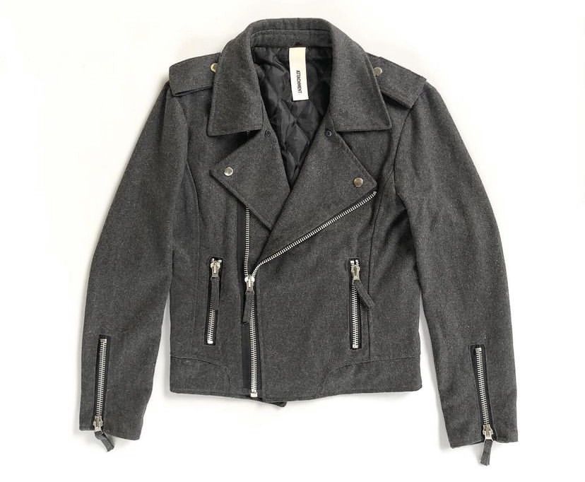 Attachment biker wool jacket rare item fit to S