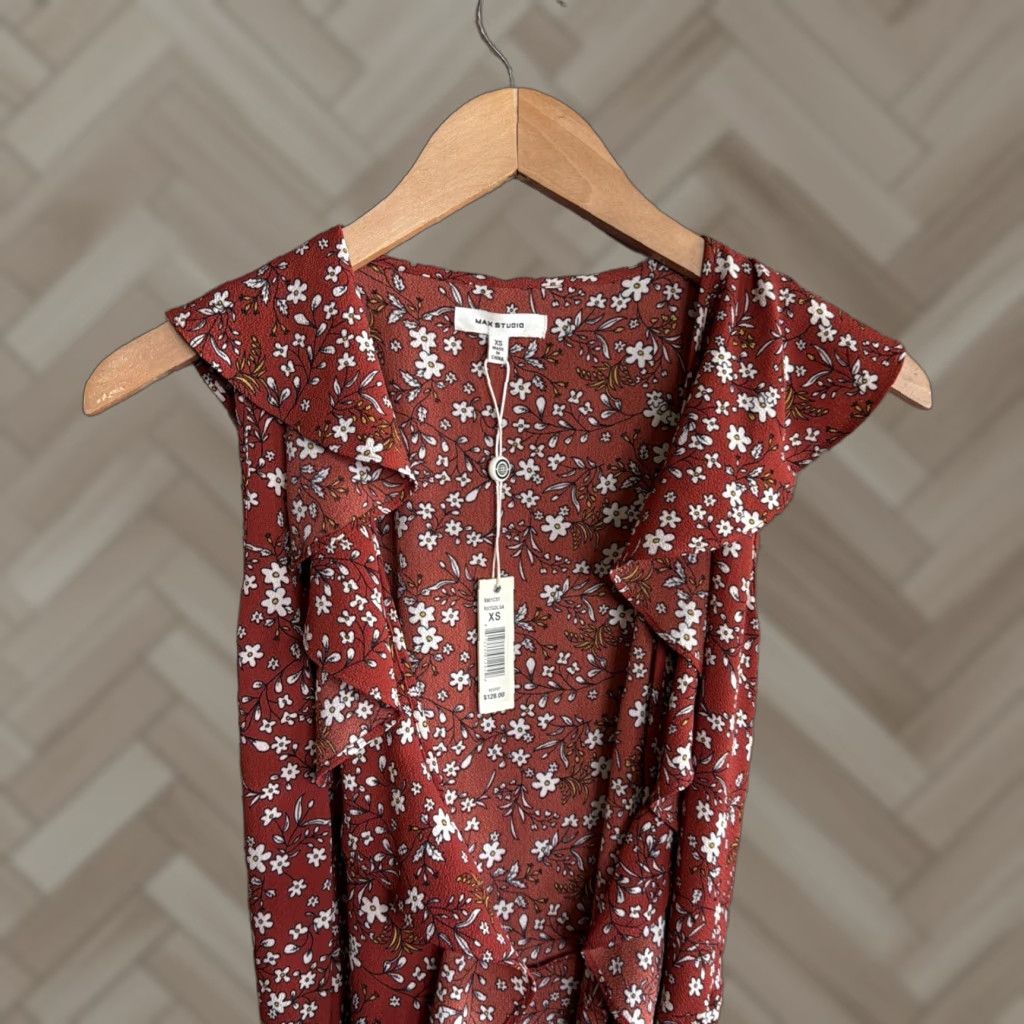 Vintage Max Studio Midi Wrap Dress Orange Floral Womens XS NWT Size XS / US 0-2 / IT 36-38 - 1 Thumbnail