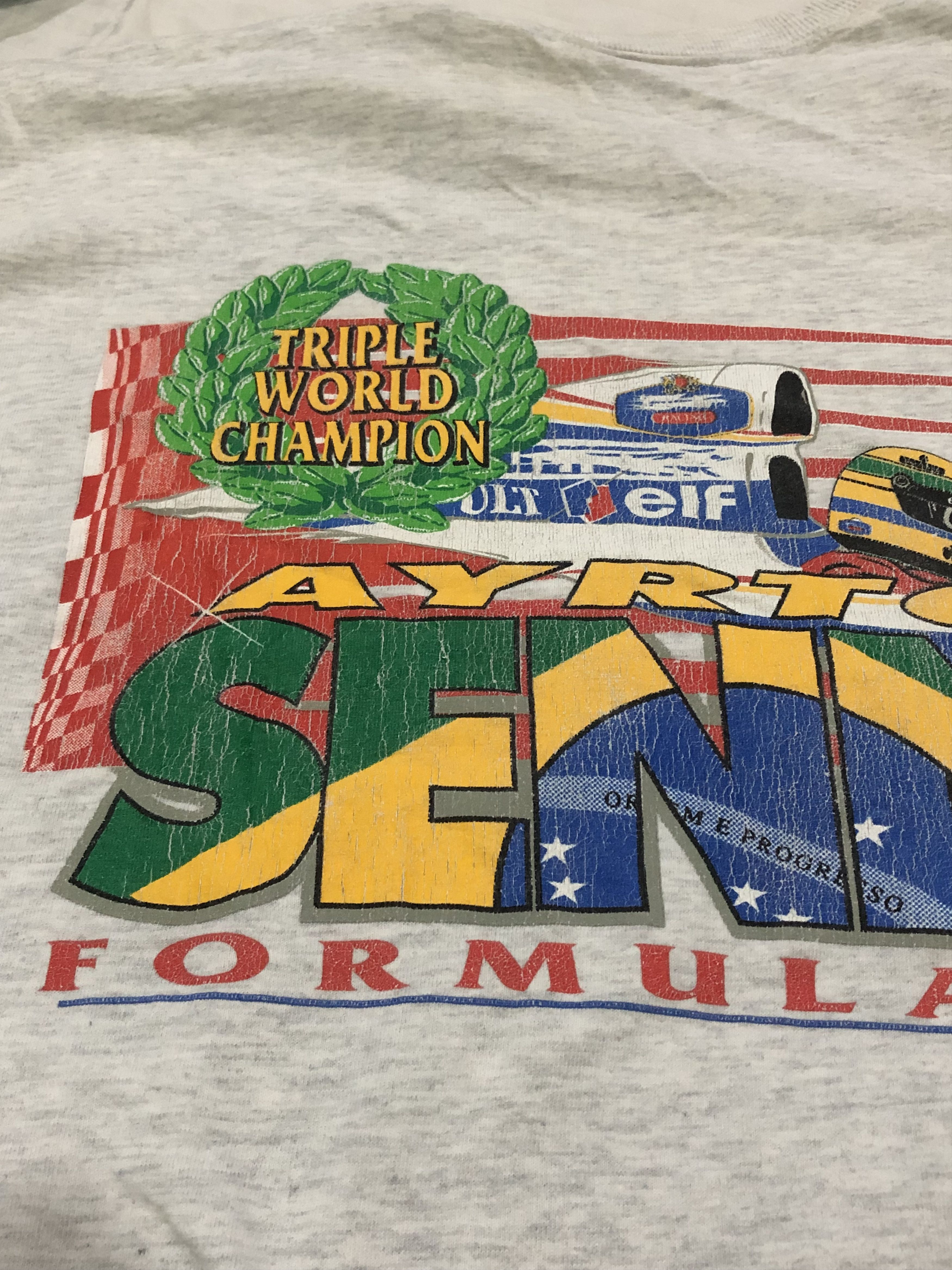 Formula 1 Vintage Ayrton Senna F1 Triple World Champion Tee 90s Size US M / EU 48-50 / 2 - 3 Thumbnail