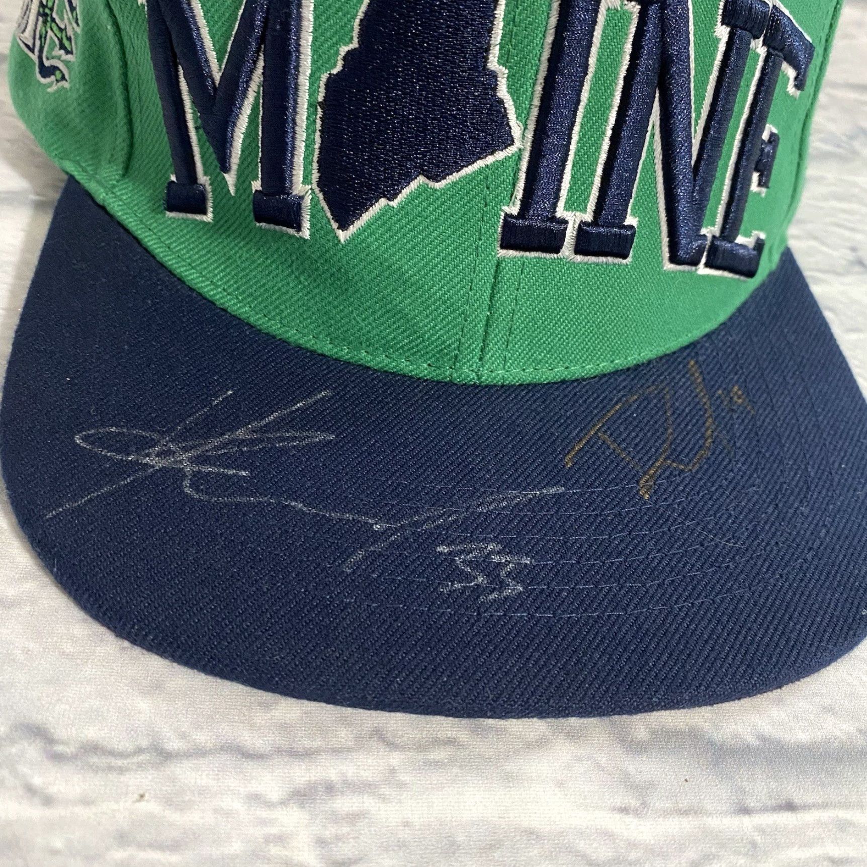 New Era Maine Mariners Hat Autographed Signed Blue Green Echl Bimmridder Baseball Cap 7 3/4 New Era Men Blue Mariners 90s Size ONE SIZE - 2 Thumbnail