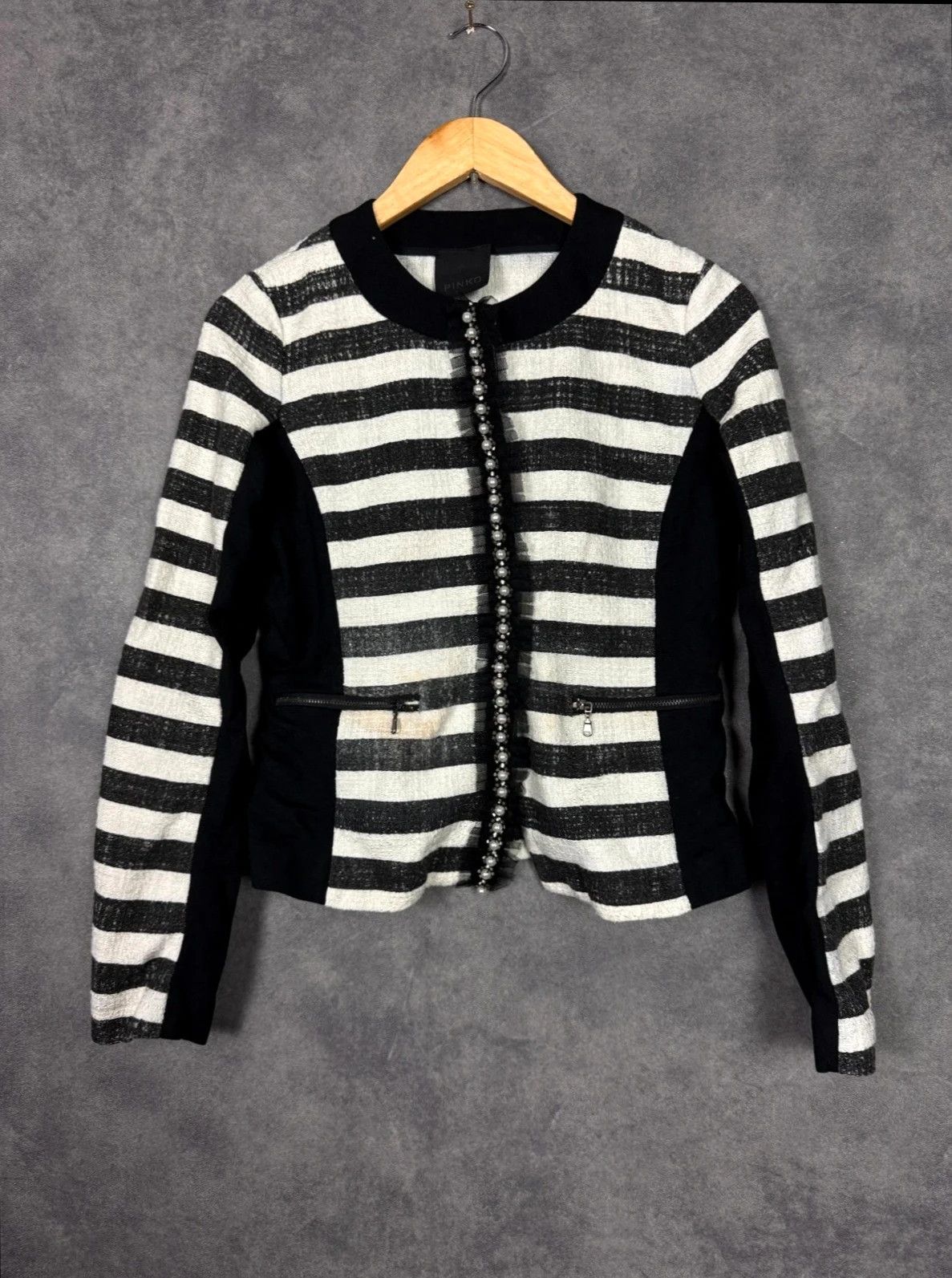 Pinko Pinko Blazer Striped Black White Lace Pearl Italy Size M / US 6-8 / IT 42-44 - 1 Thumbnail