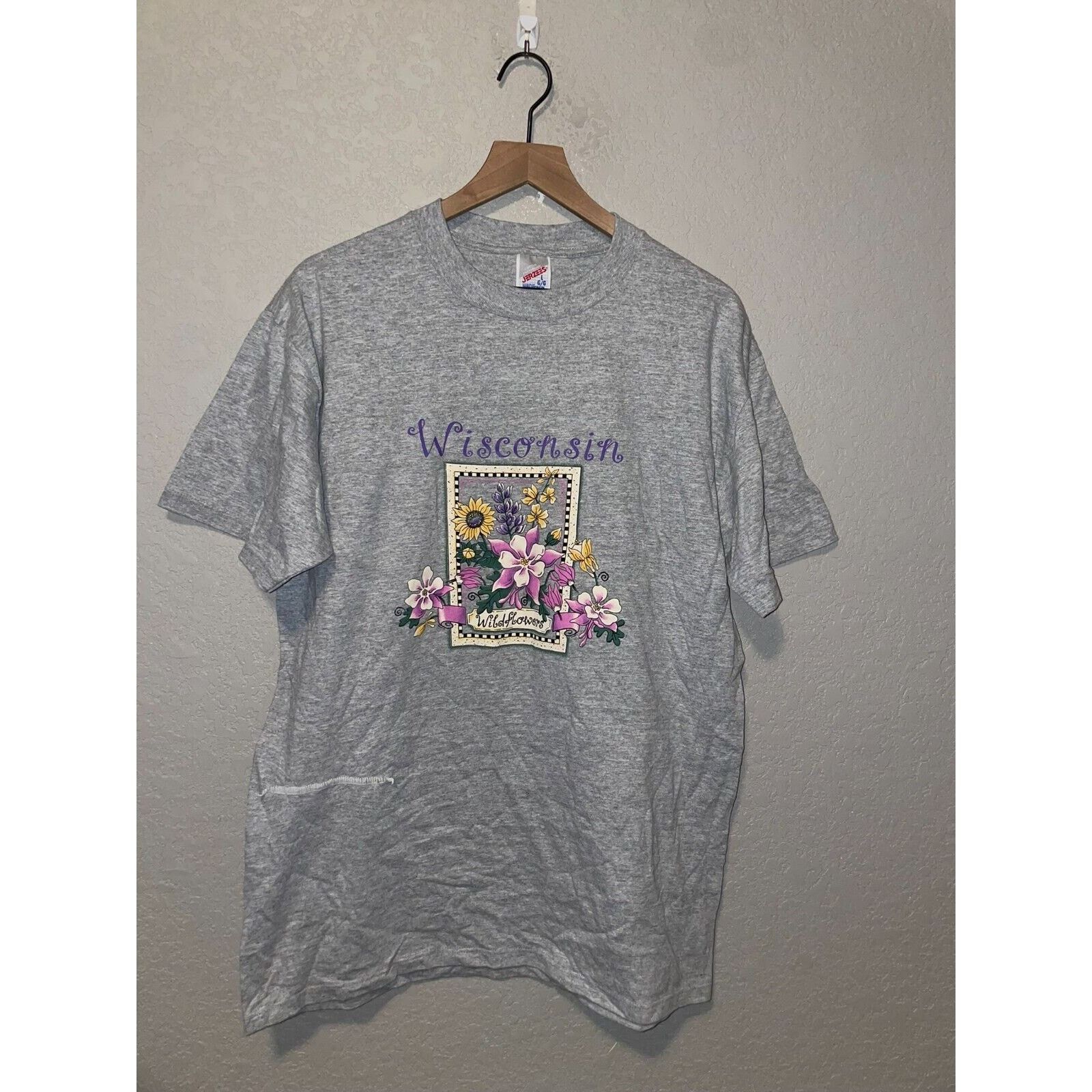 Jerzees Vintage Wisconsin Shirt Wildflowers Flower Test Print VTG L Size US L / EU 52-54 / 3 - 1 Thumbnail