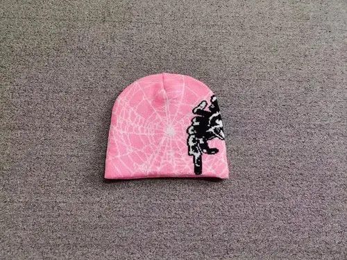 Other Spider Web Graphic No Cuff Beanie Hat Pink Size ONE SIZE - 1 Thumbnail